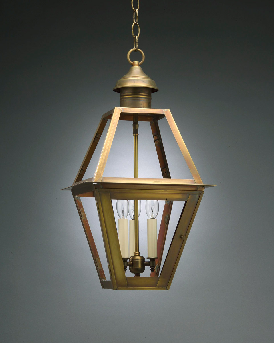 Boston 3 Light 12 inch Verdi Gris Hanging Lantern Ceiling Light in Seedy Marine Glass