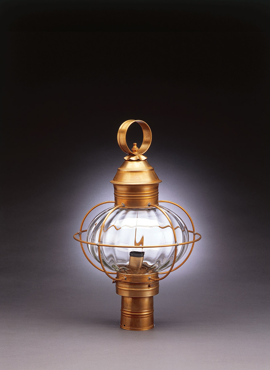 Onion 3 Light 20 inch Antique Copper Post Lamp in Clear Seedy Glass, Three 60W Candelabra