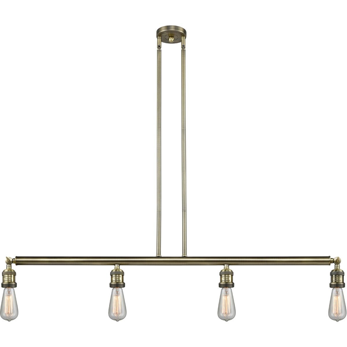 Franklin Restoration Bare Bulb 4 Light 48 inch Antique Brass Island Light Ceiling Light, Franklin Restoration