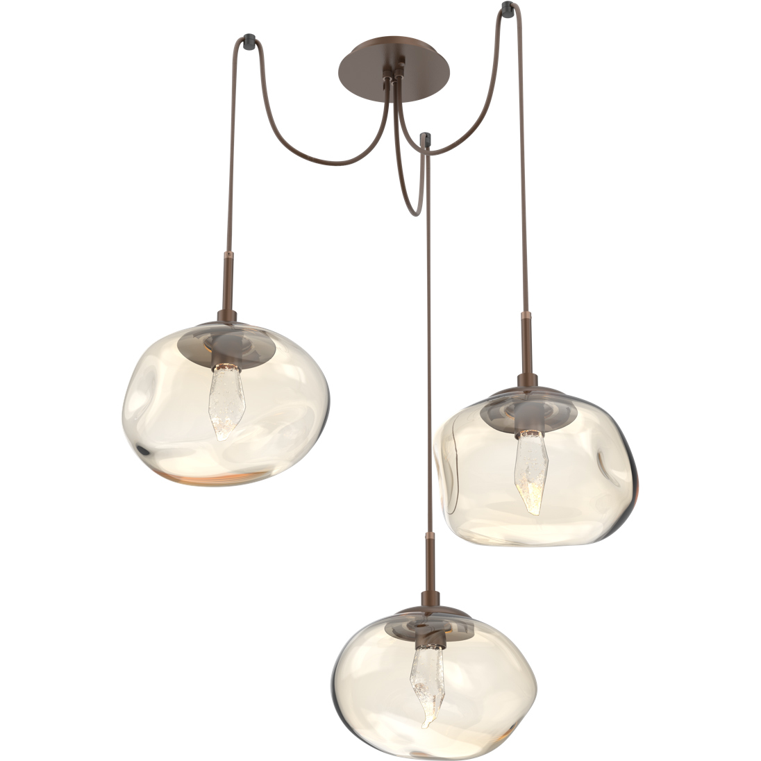 Nova LED 19 inch Burnished Bronze Swag Multi-Pendant Ceiling Light in 2700K LED, Geo Inner - Amber Outer
