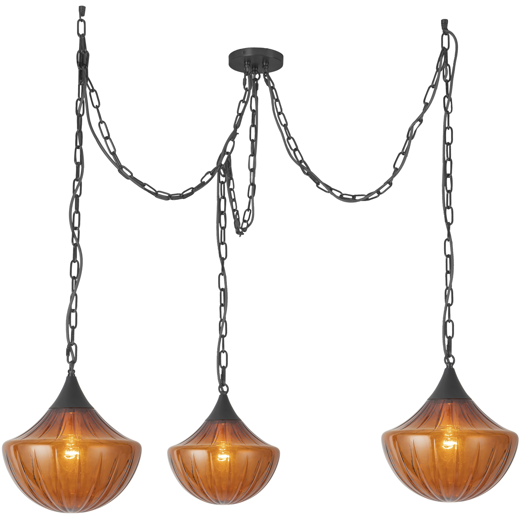 Alora Mood Farrah 3 Light 11.88 inch Matte Black Pendant Ceiling Light in Amber Ribbed Glass
