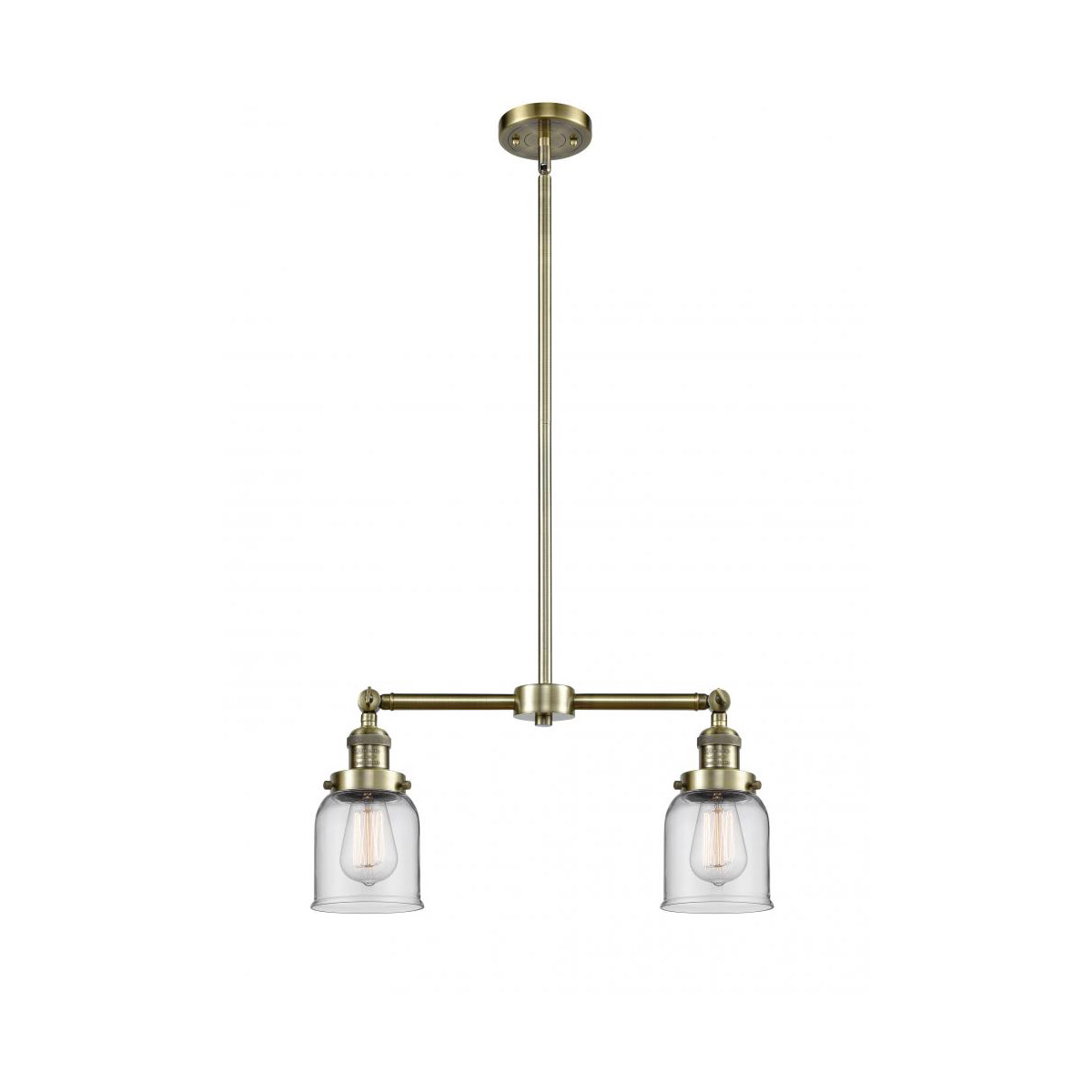Franklin Restoration Small Bell 2 Light 21 inch Antique Brass Chandelier Ceiling Light in Clear Glass, Franklin Restoration