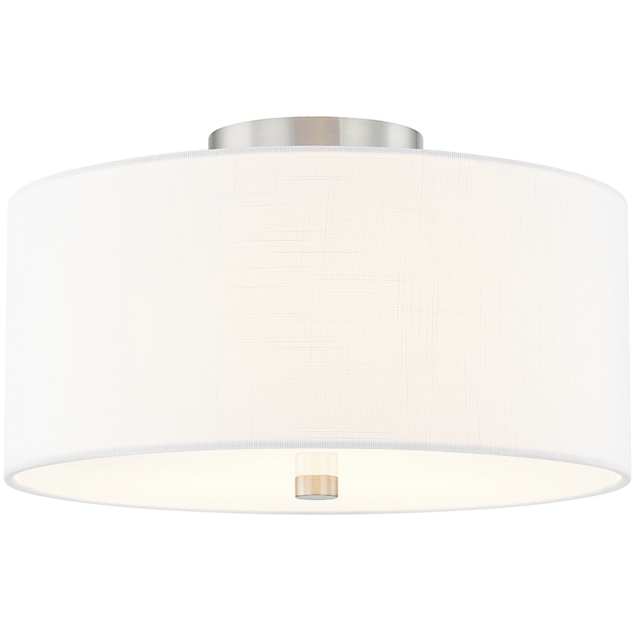 Textile Collection 3 Light 14 inch Brushed Nickel Semi Flush Ceiling Light in White, Classic Family