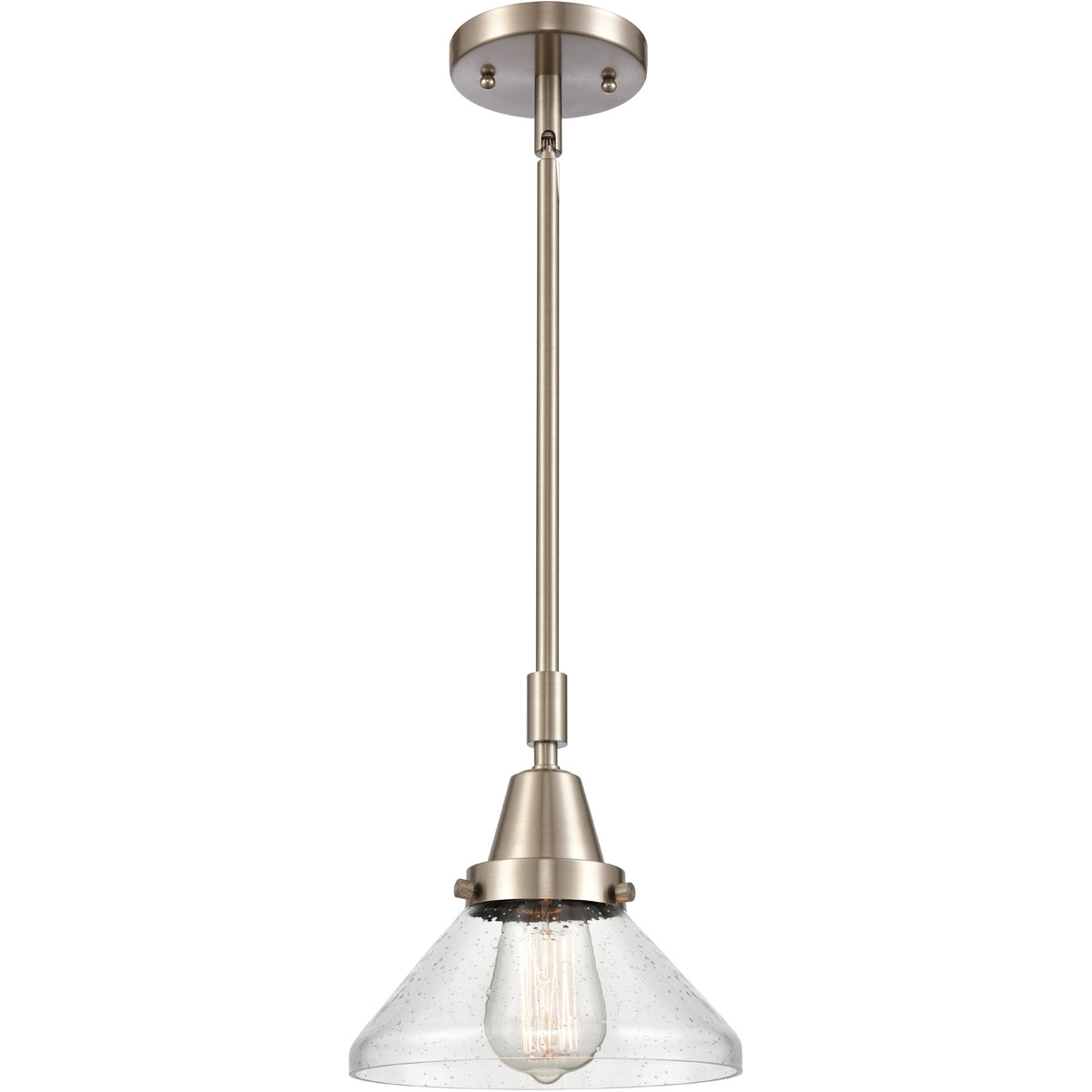 Franklin Restoration Caden LED 8 inch Brushed Satin Nickel Mini Pendant Ceiling Light in Seedy Glass
