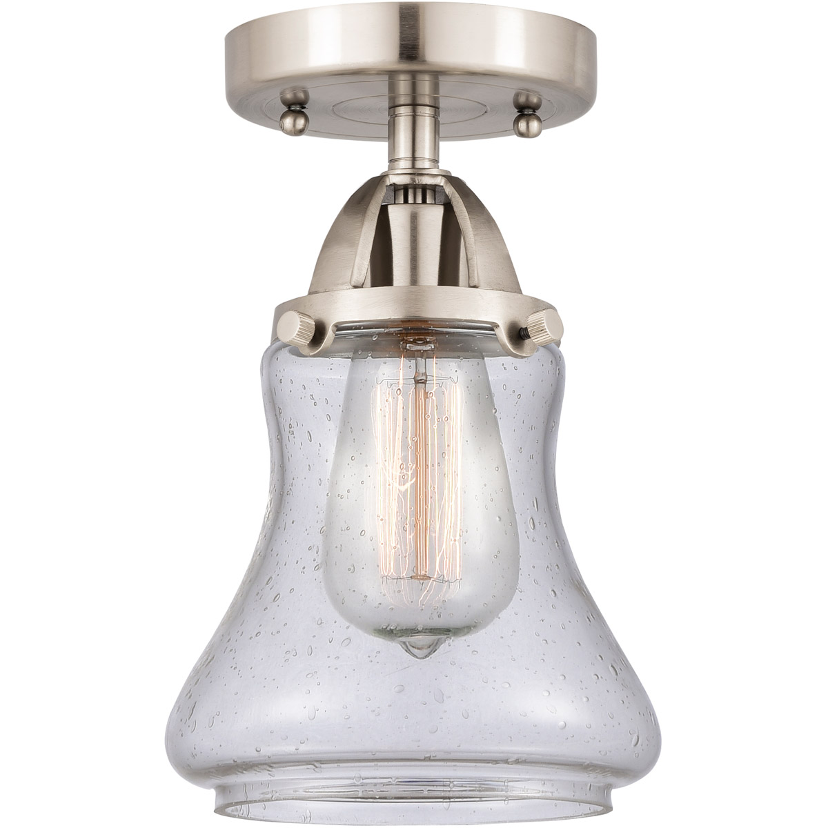 Nouveau 2 Bellmont LED 6 inch Brushed Satin Nickel Semi-Flush Mount Ceiling Light in Seedy Glass