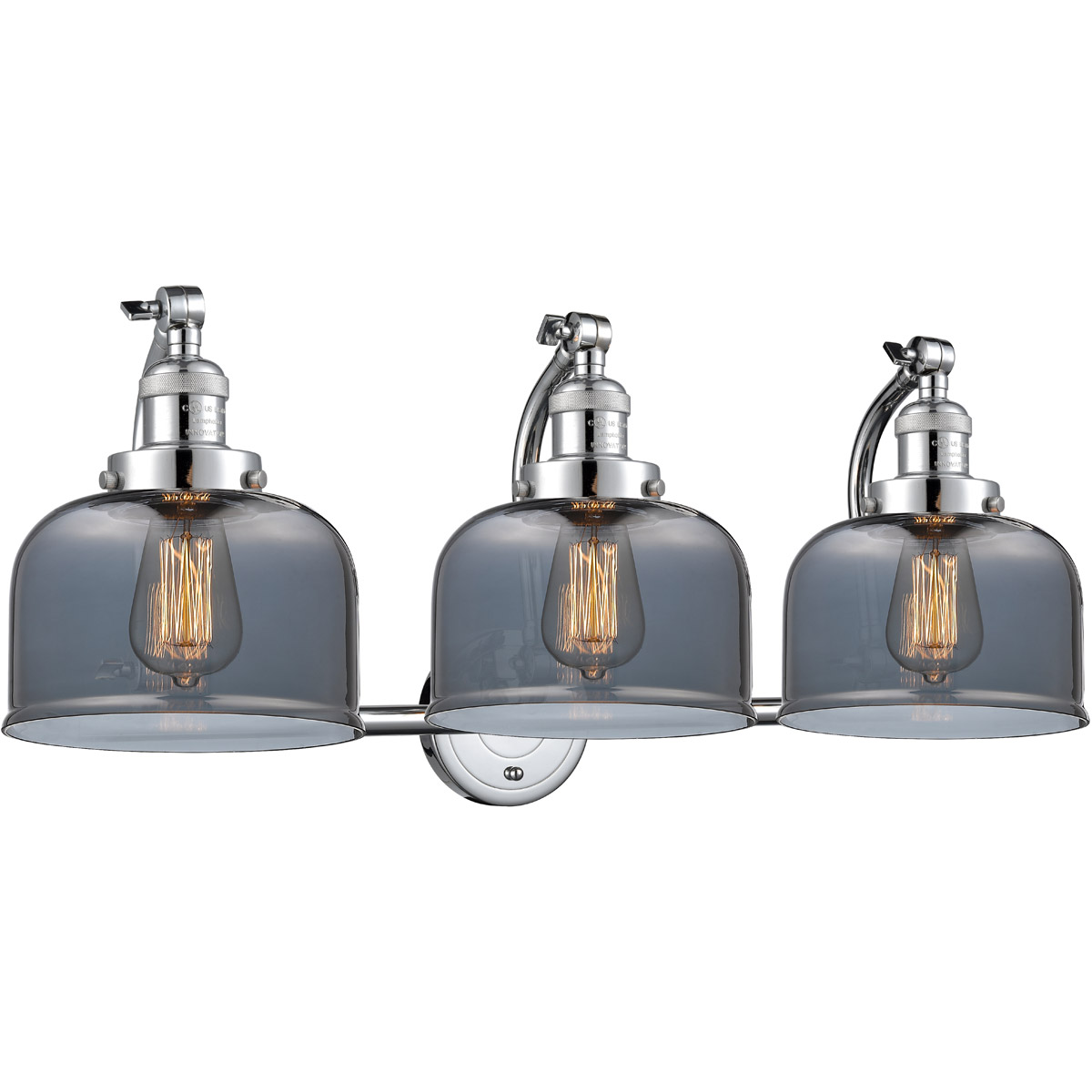 Franklin Restoration Large Bell LED 28 inch Polished Chrome Bath Vanity Light Wall Light in Plated Smoke Glass, Franklin Restoration