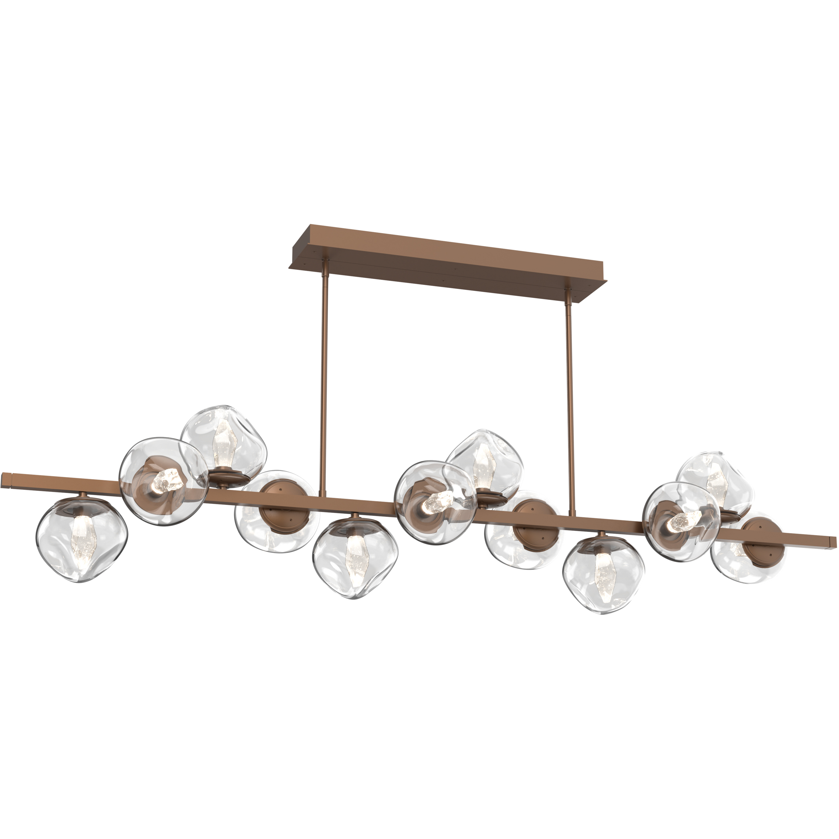 Luna LED 72 inch Burnished Bronze Chandelier Ceiling Light in 3000K LED, Geo Inner - Clear Outer, Twisted Branch