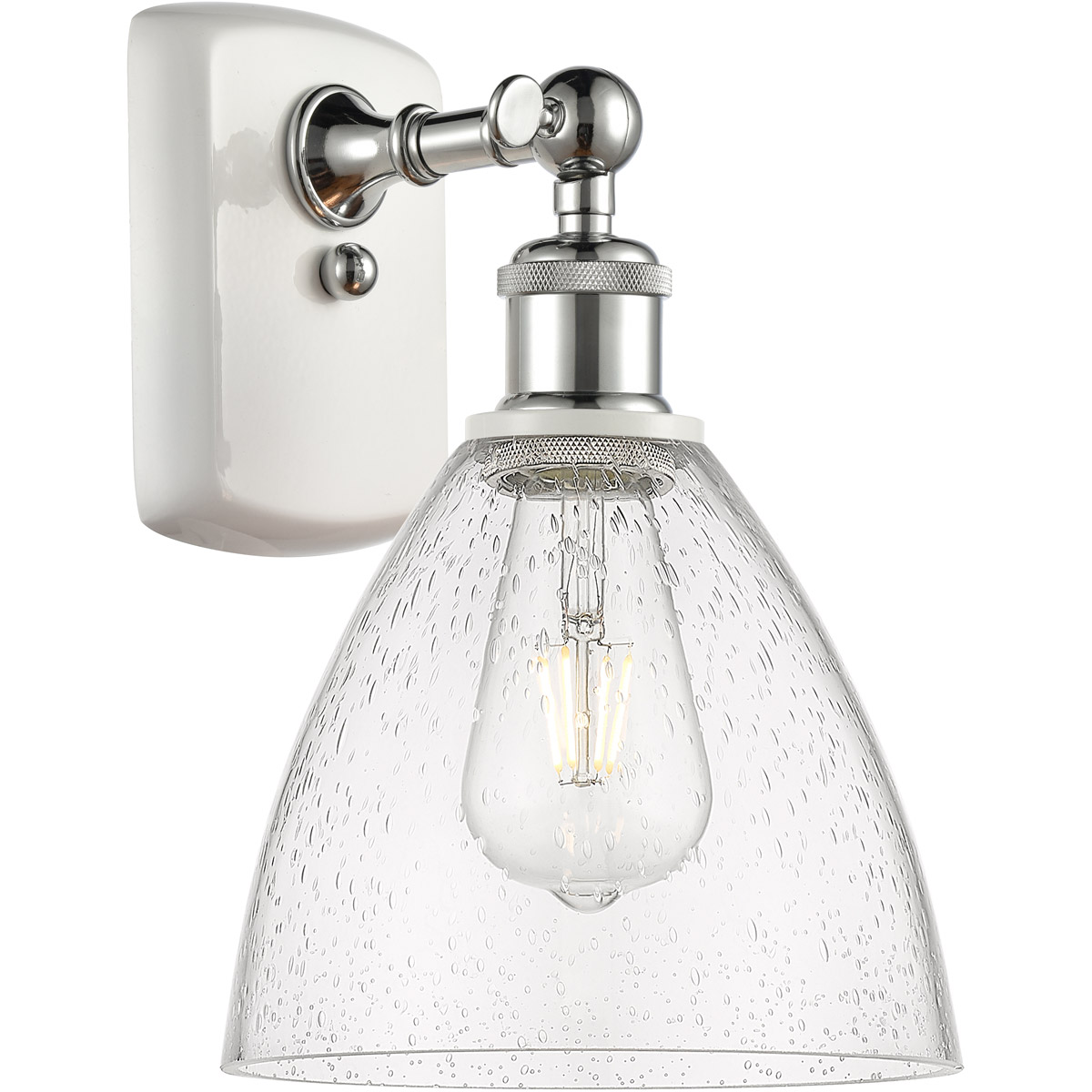 Ballston Ballston Dome 1 Light 8 inch White and Polished Chrome Sconce Wall Light in Seedy Glass