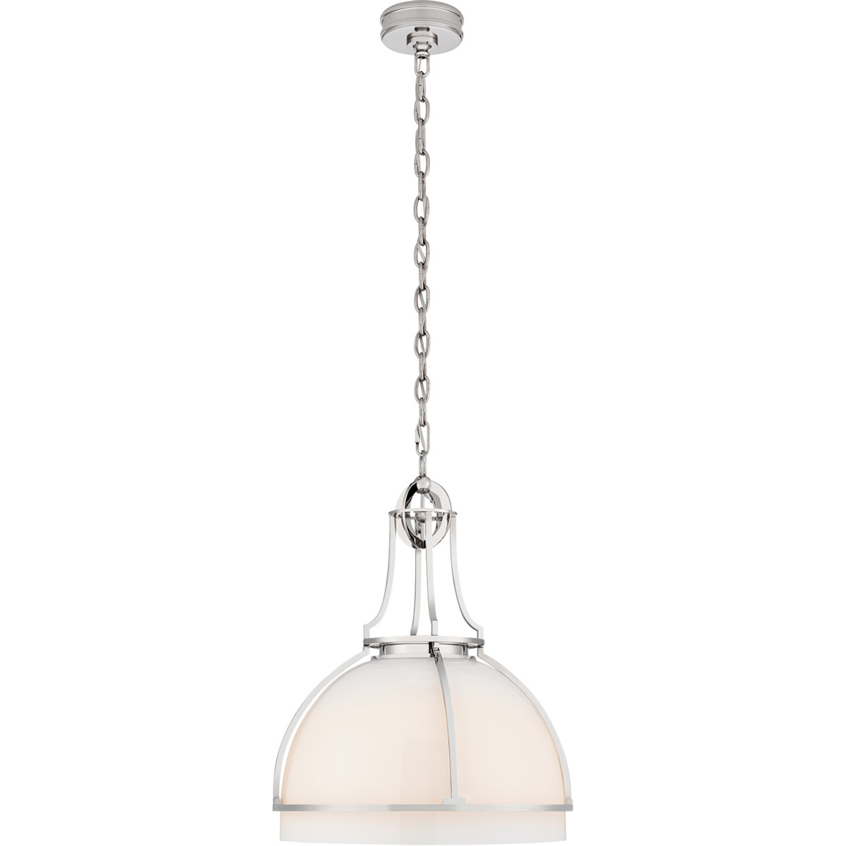 Chapman & Myers Gracie LED 19 inch Polished Nickel Dome Pendant Ceiling Light in White Glass, Large