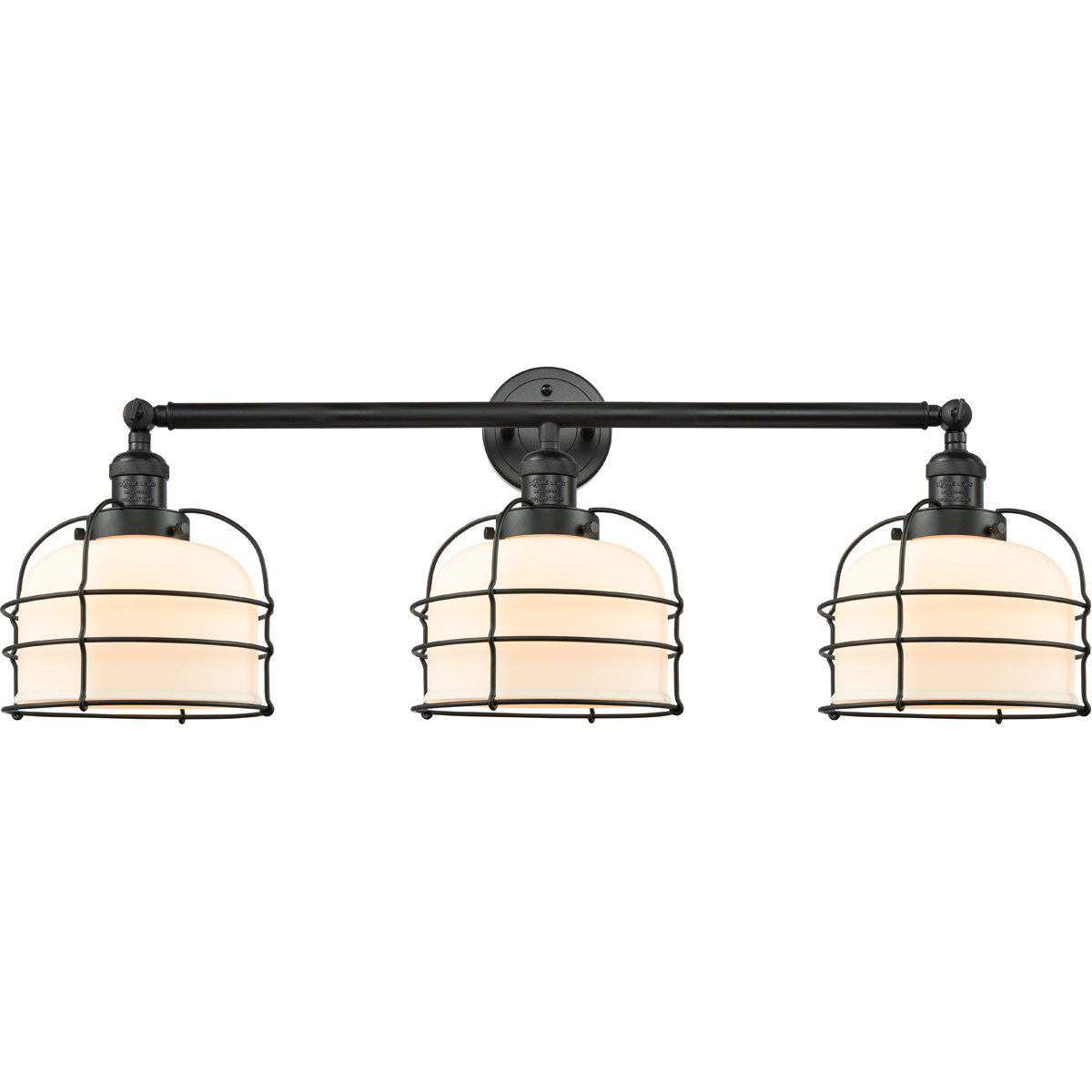 Franklin Restoration Large Bell Cage LED 34 inch Matte Black Bath Vanity Light Wall Light in Matte White Glass, Franklin Restoration