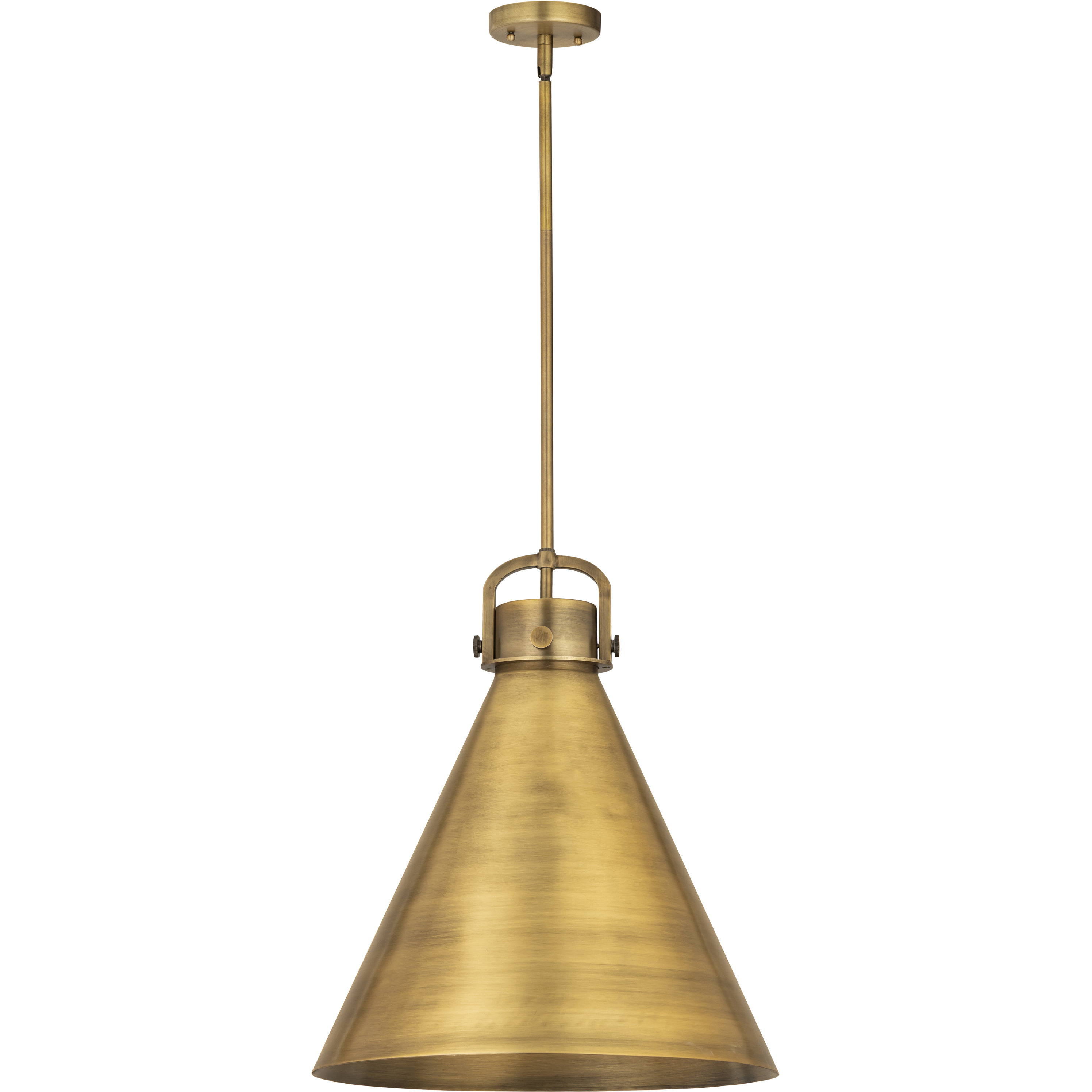 Newton Cone 1 Light 18 inch Brushed Brass Stem Hung Pendant Ceiling Light