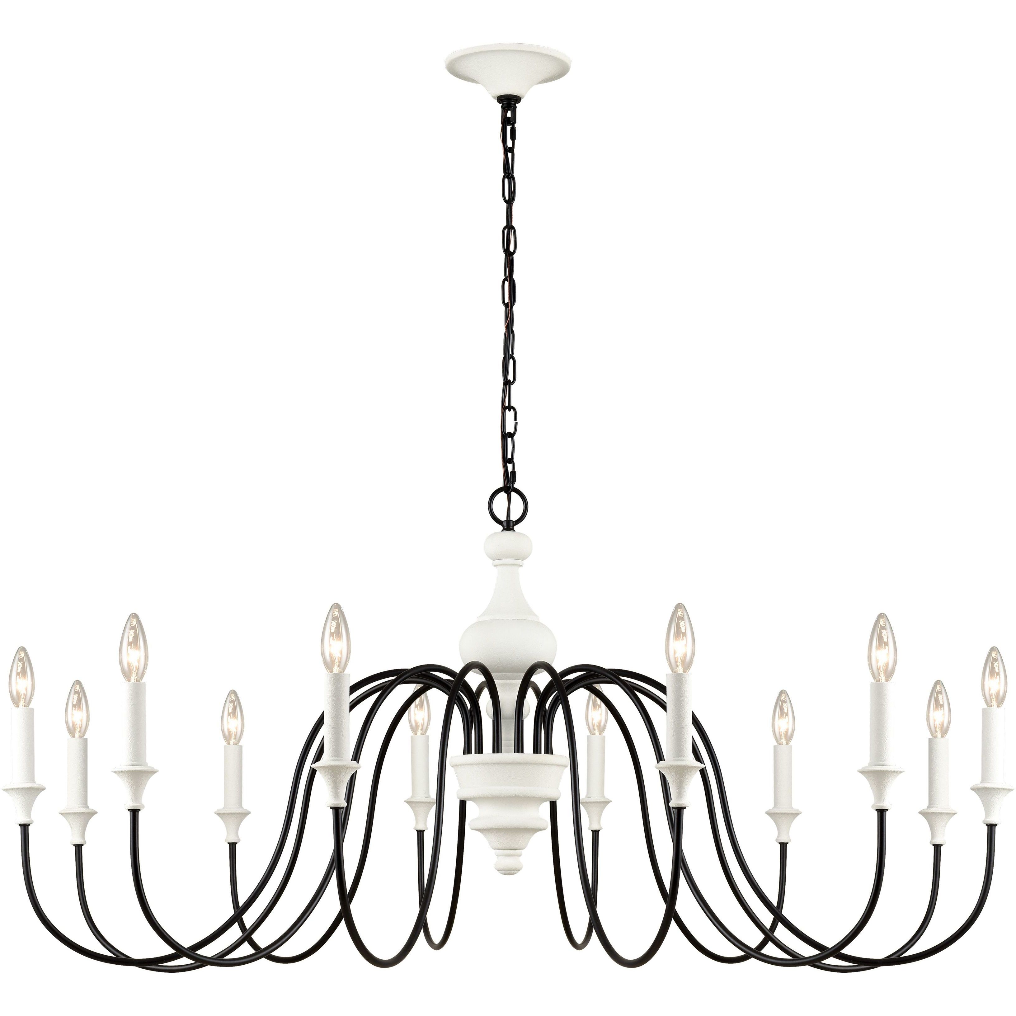 Val de Loire 12 Light 48 inch Textured White with Black Chandelier Ceiling Light