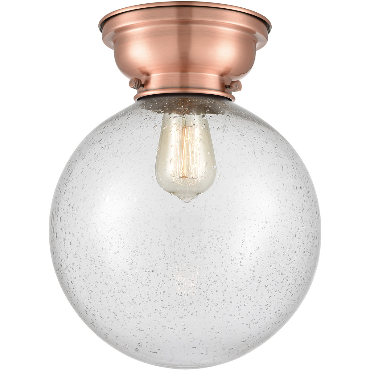 Aditi X-Large Beacon 1 Light 10 inch Antique Copper Flush Mount Ceiling Light in Seedy Glass, Aditi