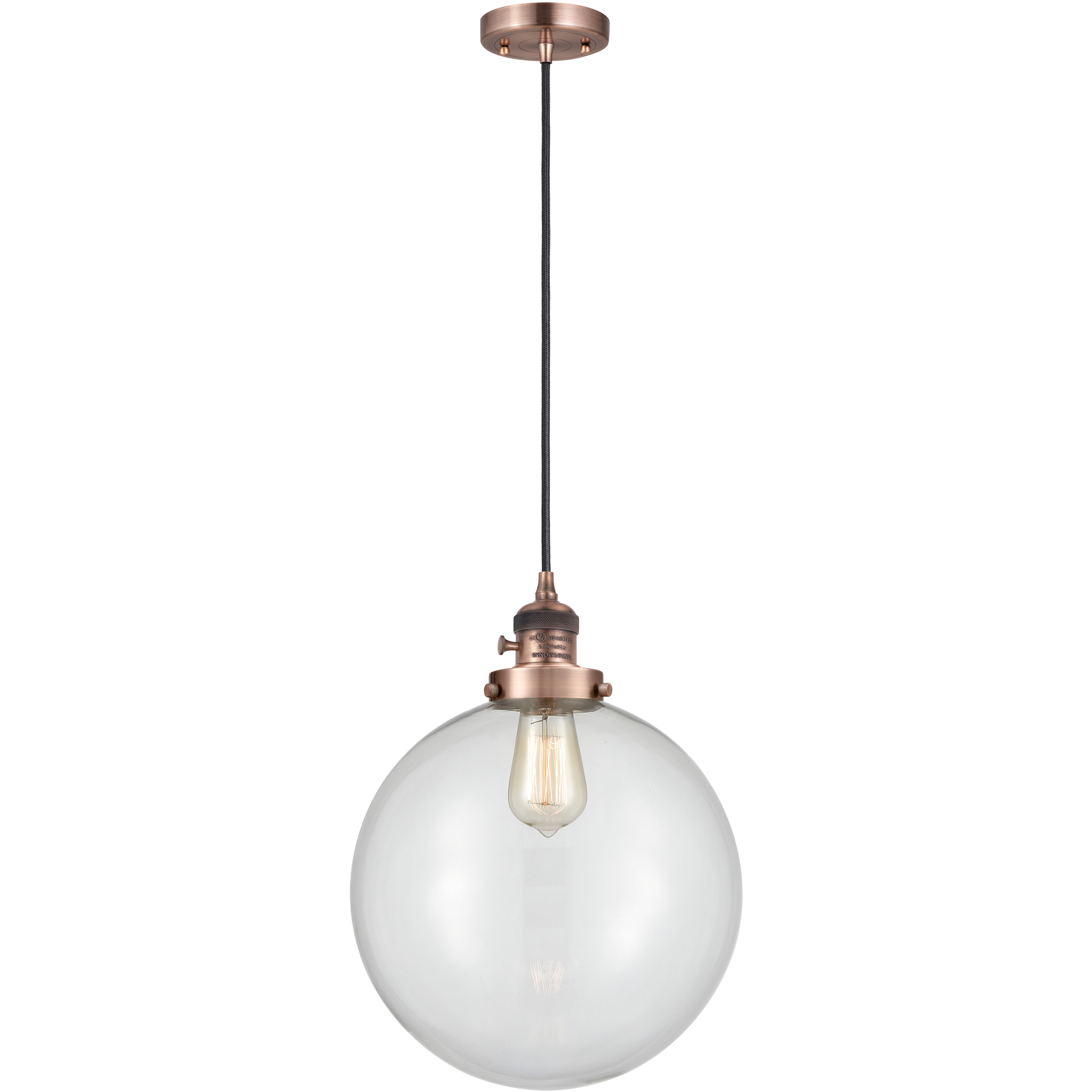 Franklin Restoration Beacon LED 12 inch Antique Copper Mini Pendant Ceiling Light in Clear