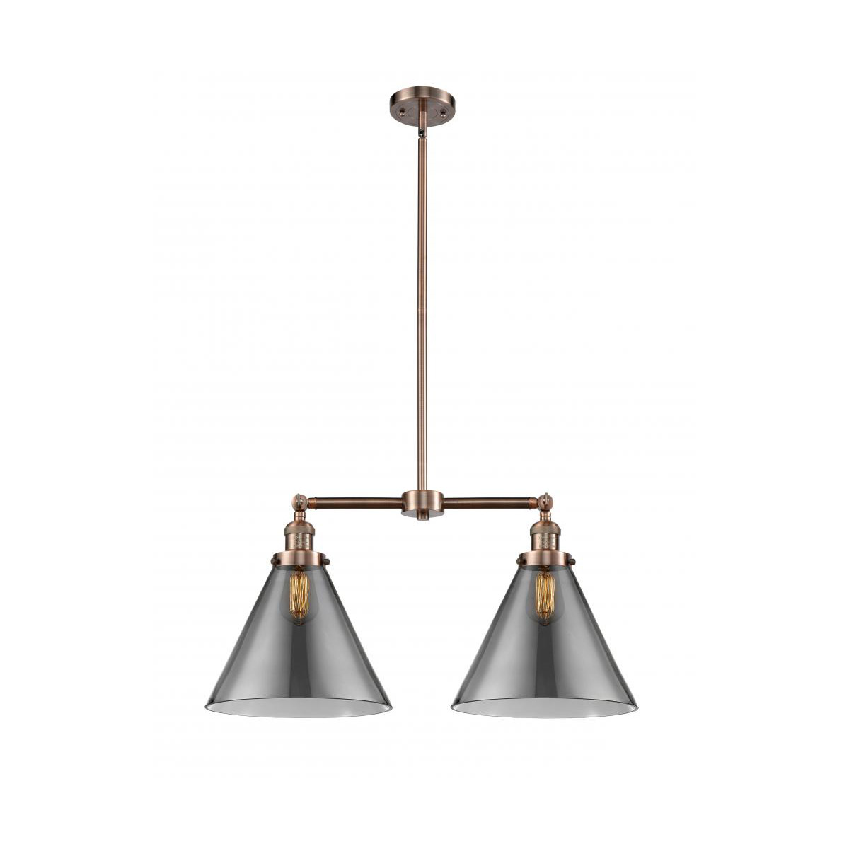 Franklin Restoration X-Large Cone 2 Light 21 inch Antique Copper Chandelier Ceiling Light in Plated Smoke Glass, Franklin Restoration