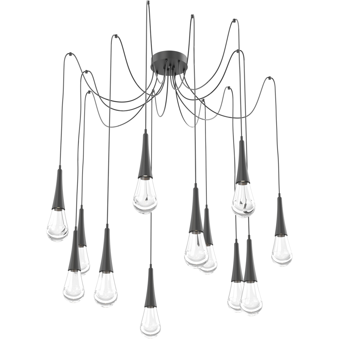 Raindrop LED 13.6 inch Matte Black Swag Multi-Pendant Ceiling Light in 2700K LED