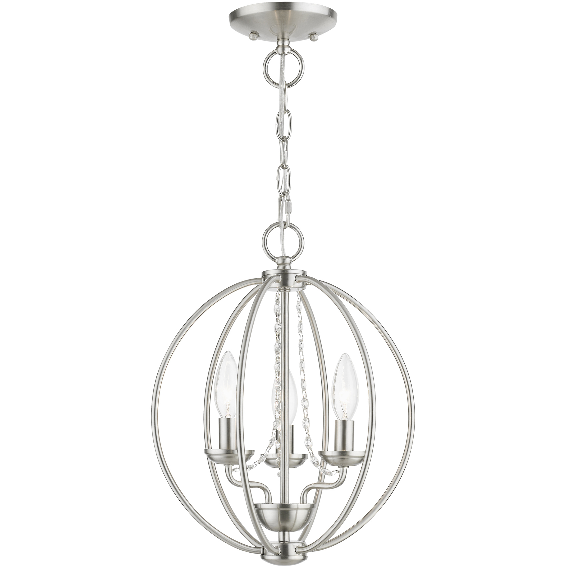 Arabella 3 Light 12 inch Brushed Nickel Globe Convertible Mini Chandelier/ Semi-Flush Ceiling Light, Globe