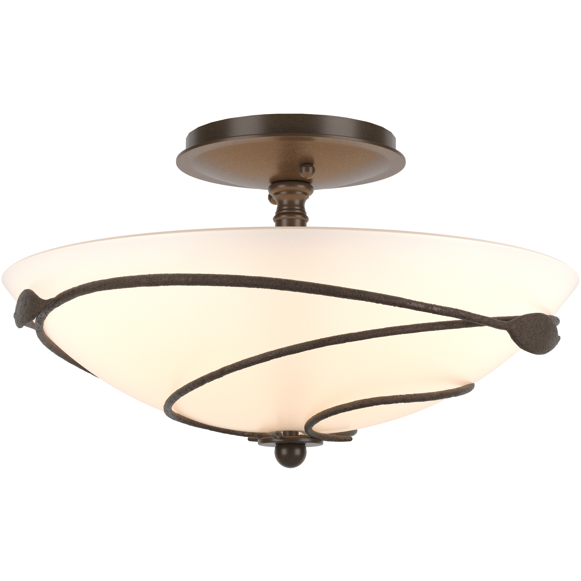 Forged Leaves 2 Light 13.5 inch White Semi-Flush Ceiling Light in Opal