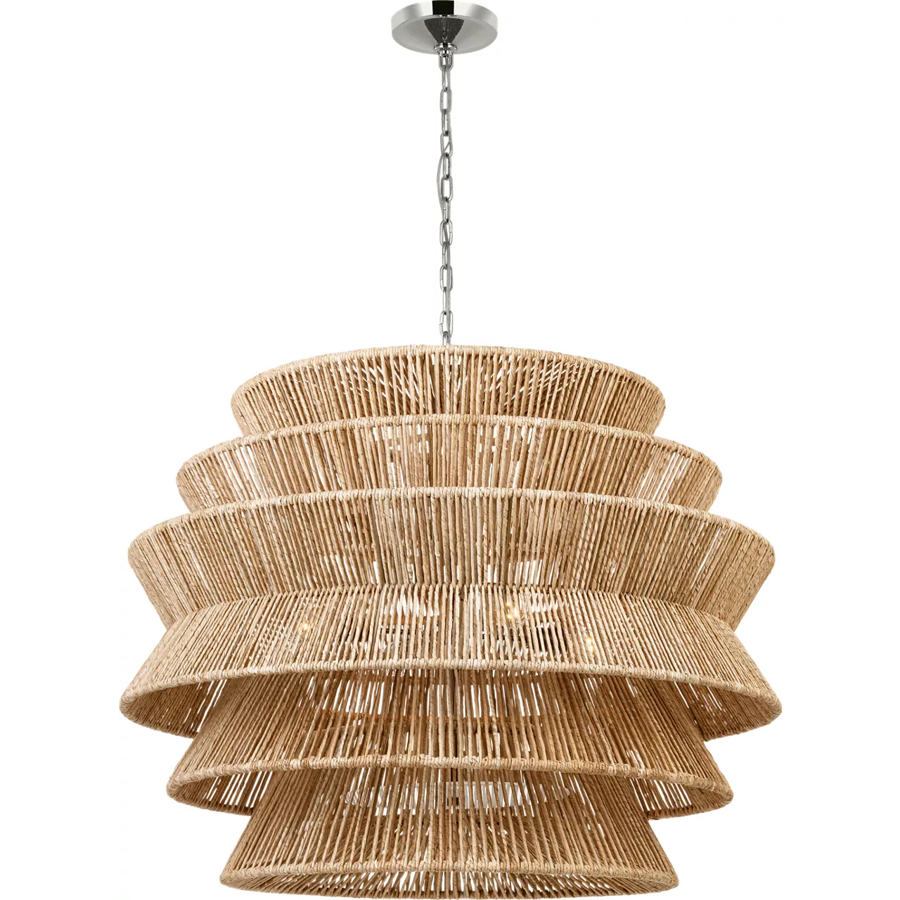 Chapman & Myers Antigua LED 42 inch Polished Nickel and Natural Abaca Drum Chandelier Ceiling Light, XL