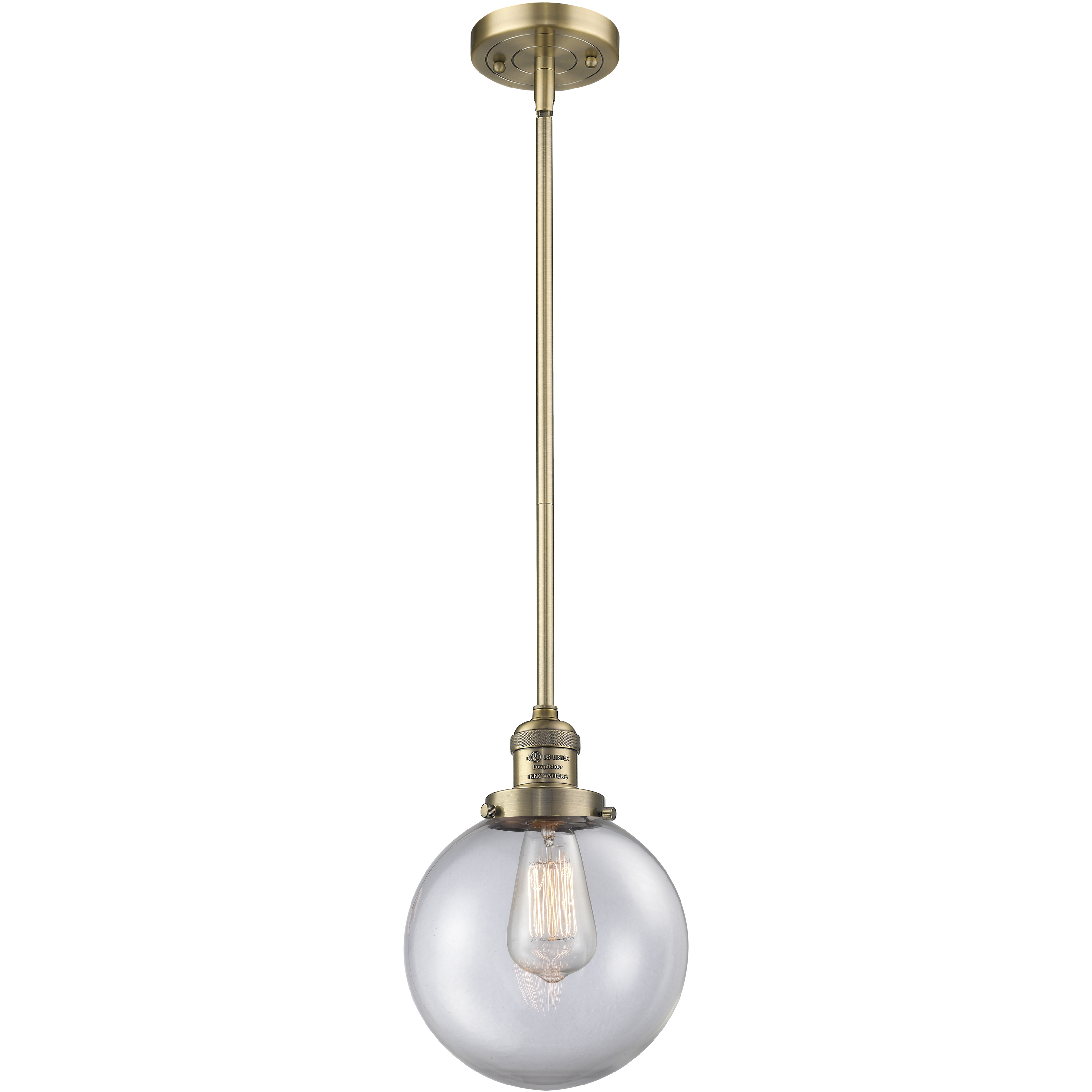 Franklin Restoration Beacon 1 Light 8 inch Brushed Brass Mini Pendant Ceiling Light in Incandescent, Clear, Franklin Restoration