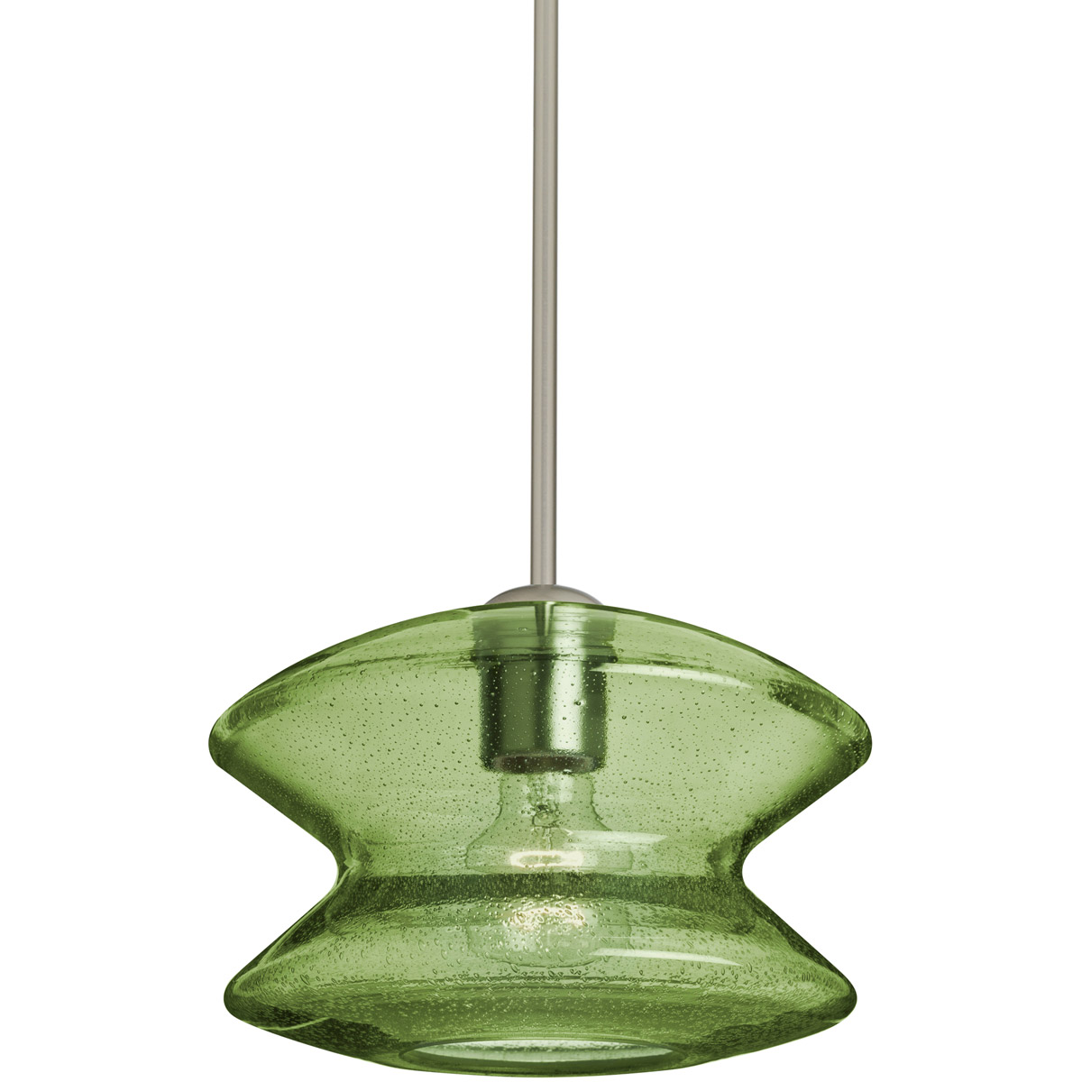 Zen 1 Light Satin Nickel Pendant Ceiling Light in Moss Bubble Glass