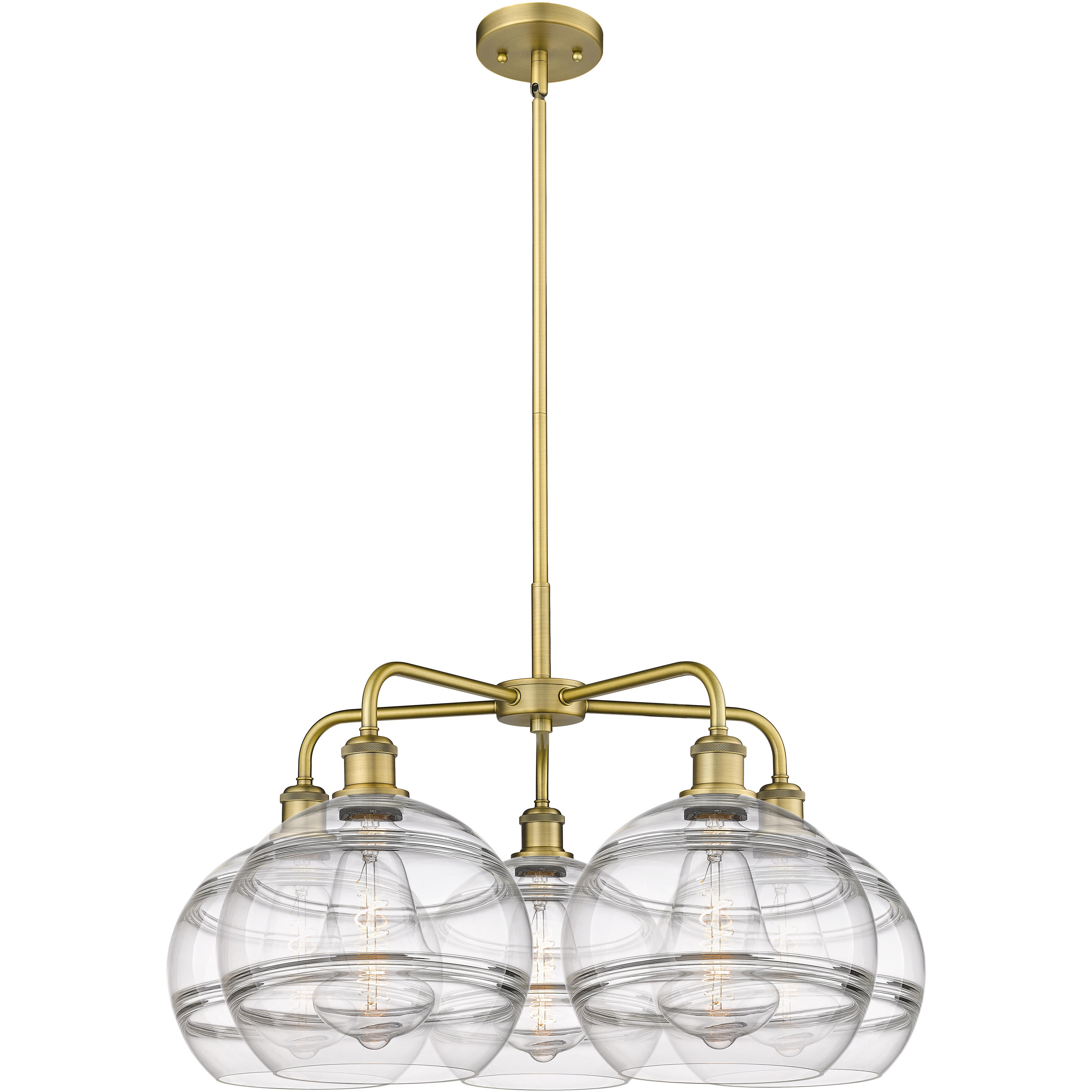 Ballston Rochester 5 Light 28 inch Brushed Brass Stem Hung Chandelier Ceiling Light in Clear Glass