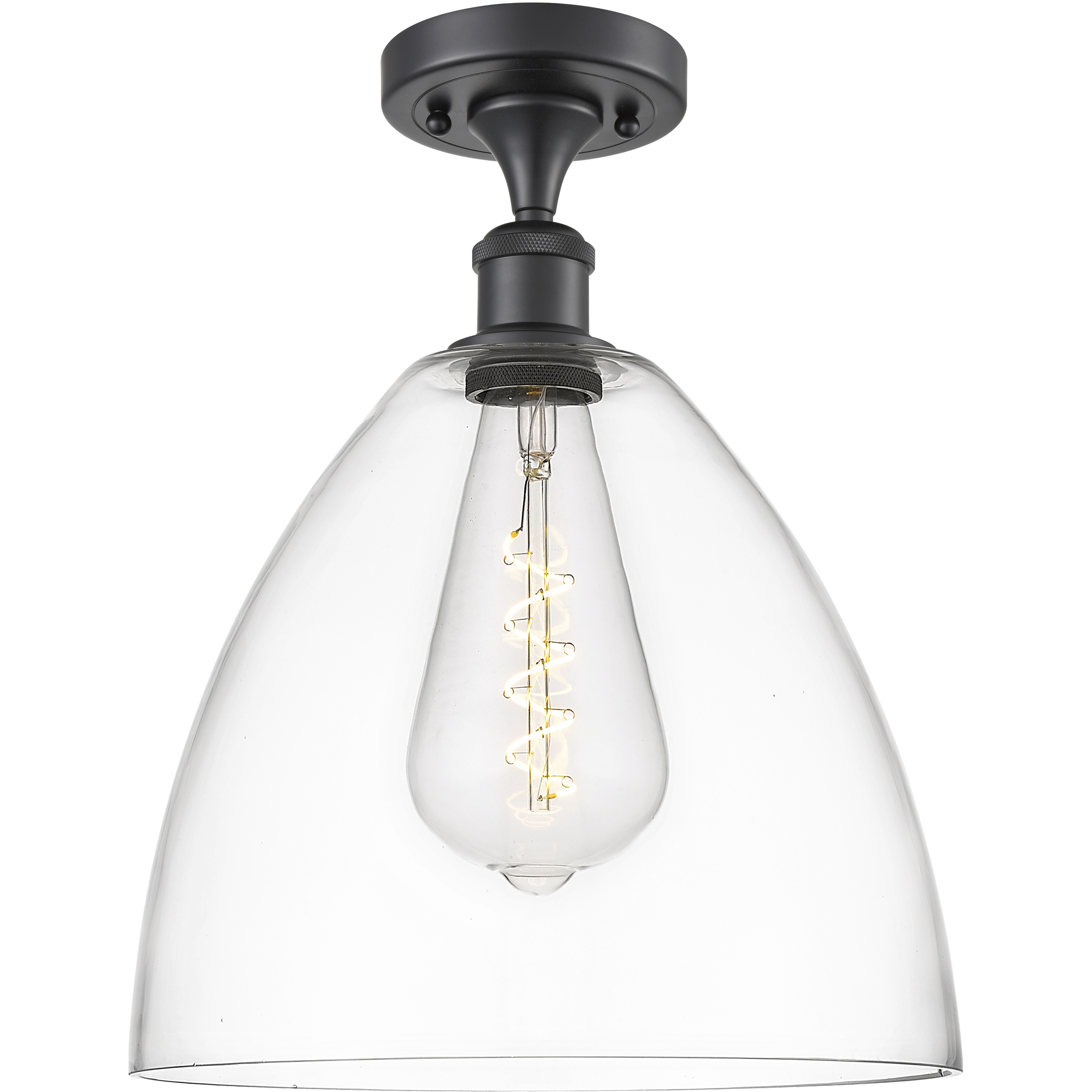 Edison Bristol Glass 1 Light 12 inch Matte Black Semi-Flush Mount Ceiling Light in Clear Glass
