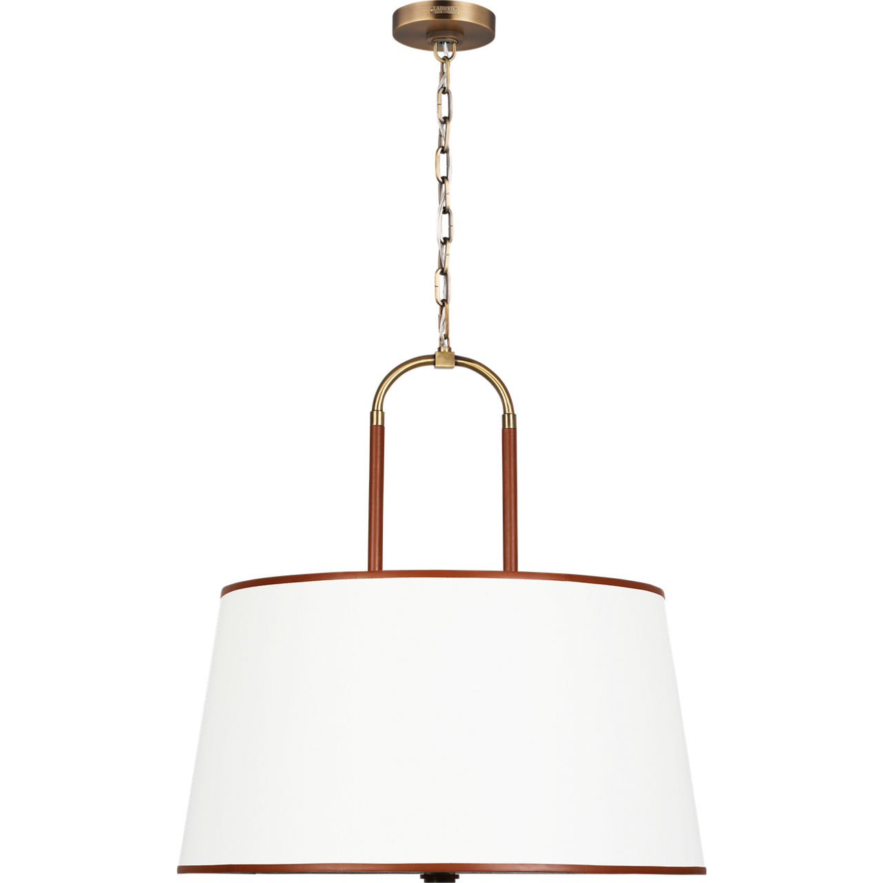 Katie 4 Light 26 inch Time Worn Brass / Saddle Leather Pendant Ceiling Light