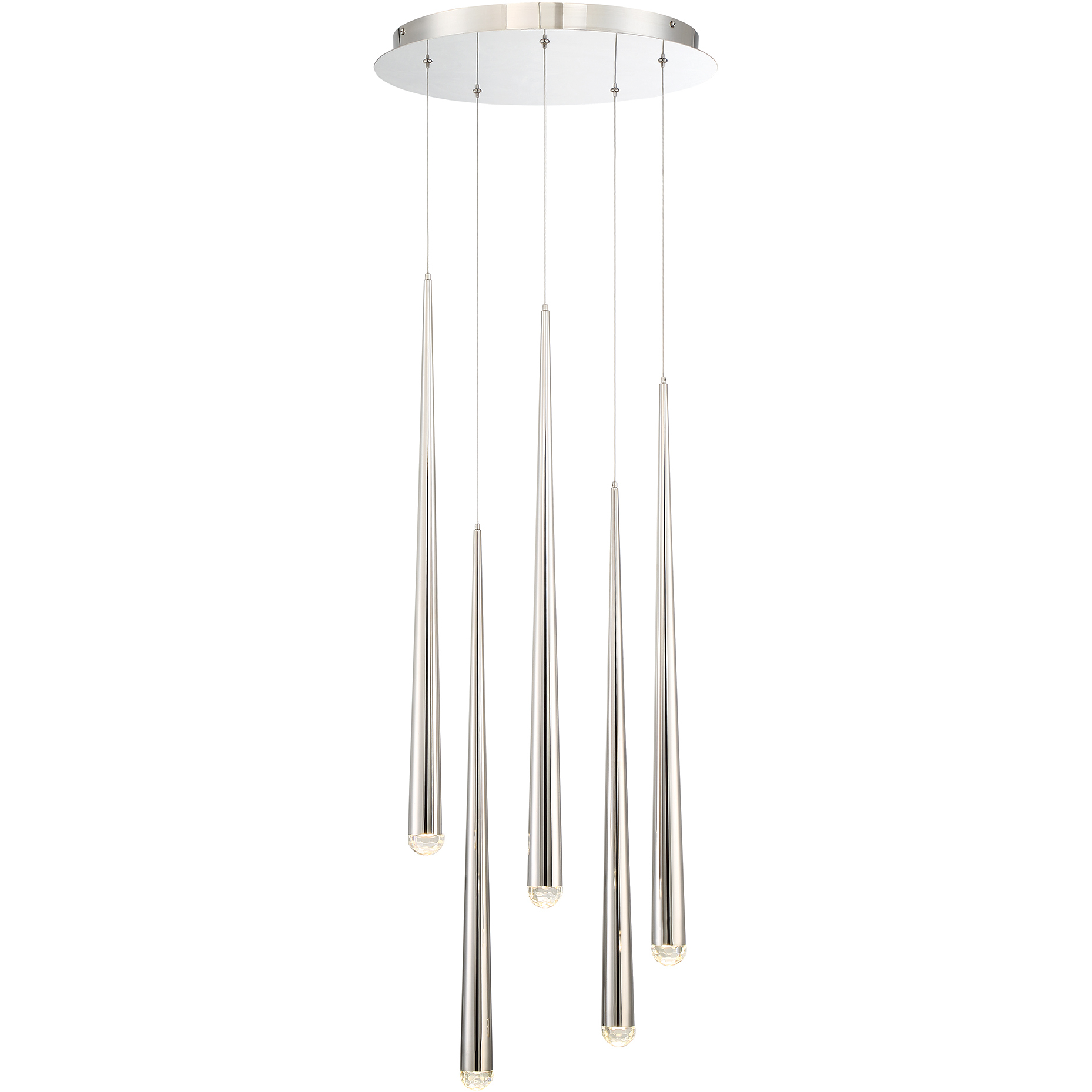 Cascade LED 17 inch Polished Nickel Multi-Light Pendant Ceiling Light in 5, Round, 28in.
