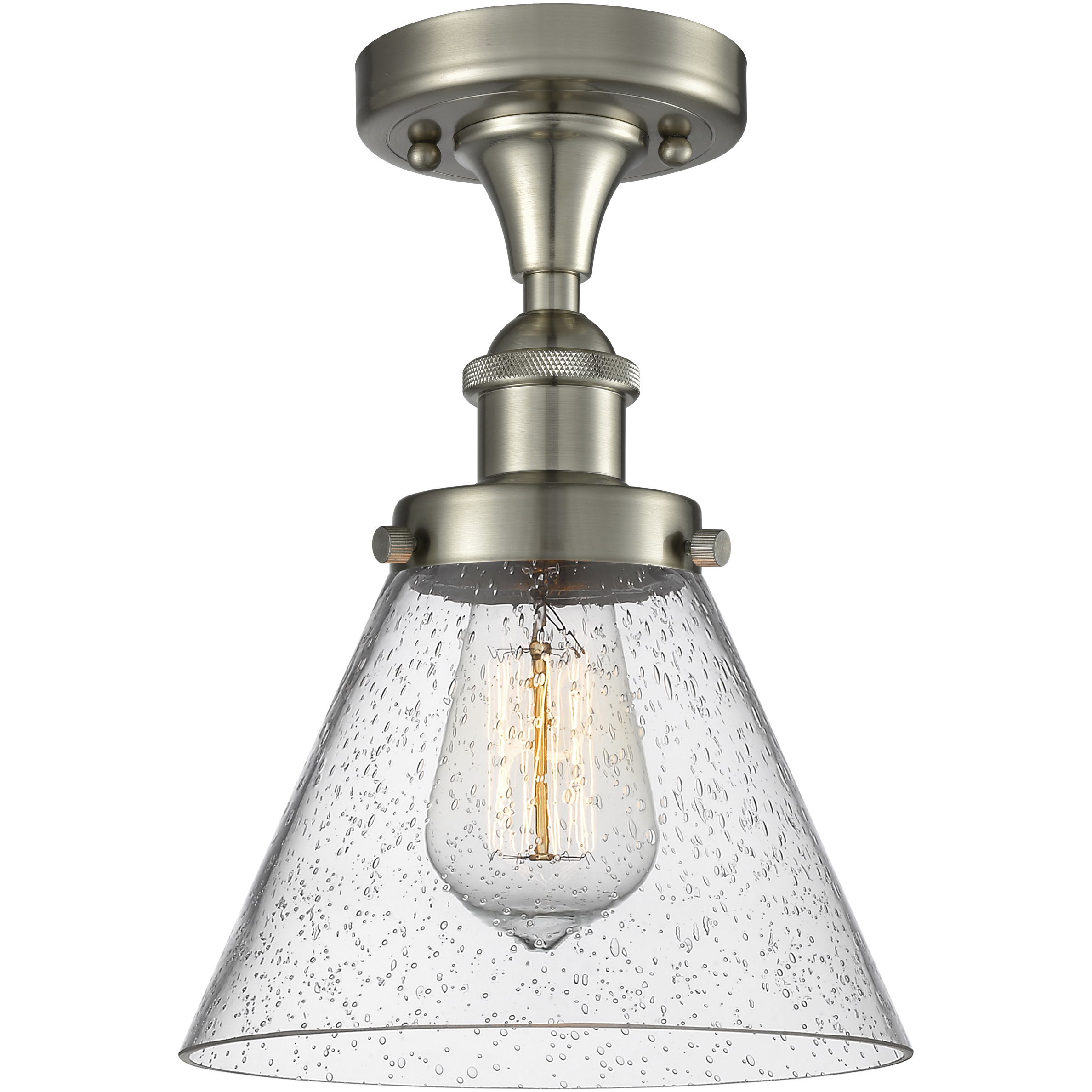 Cone 1 Light 7.75 inch Brushed Satin Nickel Semi-Flush Mount Ceiling Light