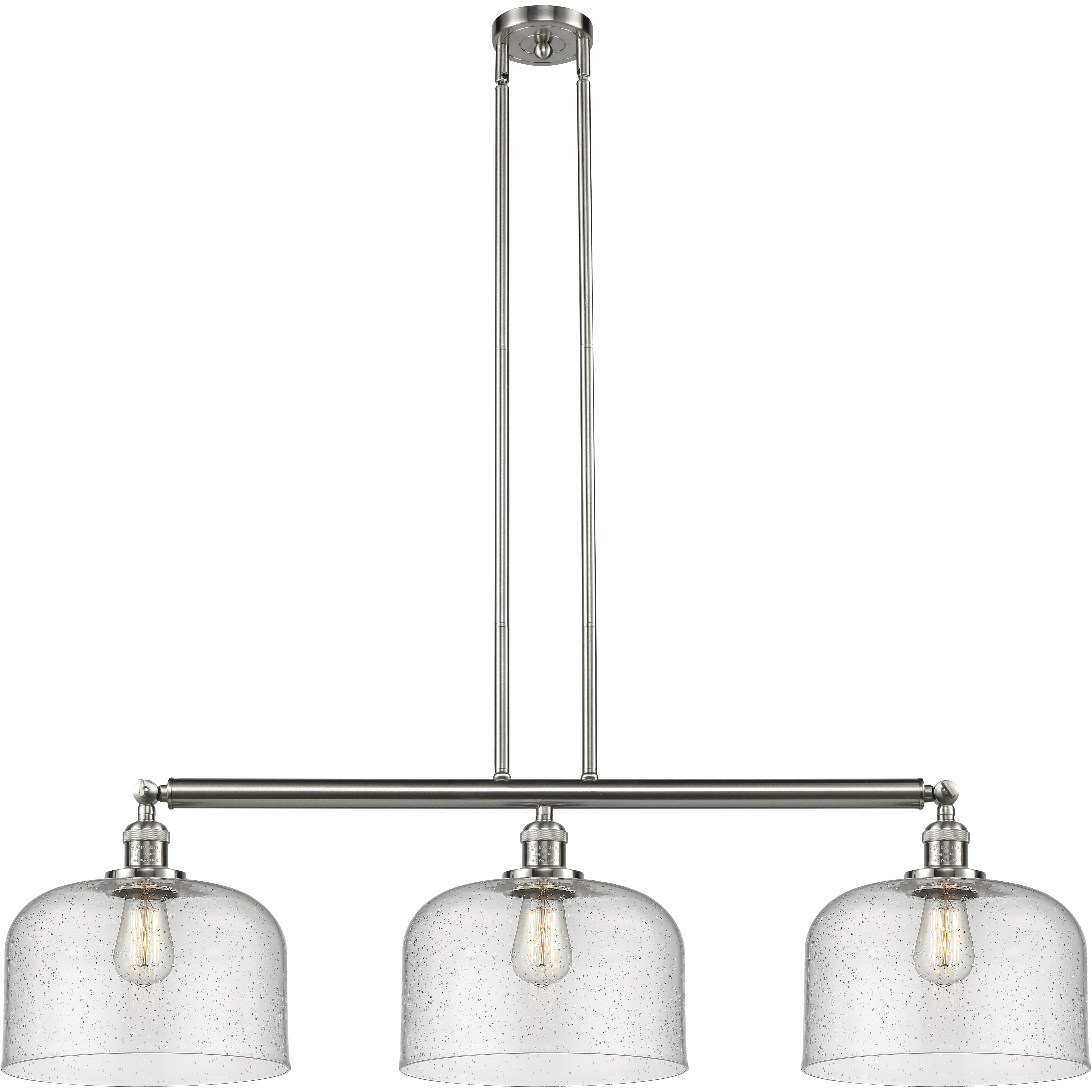 Franklin Restoration X-Large Bell 3 Light 42 inch Brushed Satin Nickel Island Light Ceiling Light in Seedy Glass, Franklin Restoration