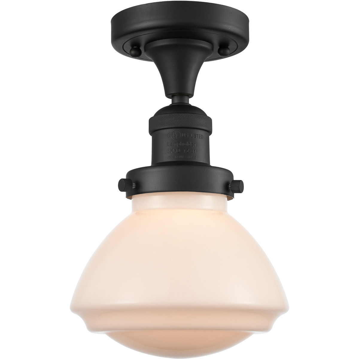 Franklin Restoration Olean LED 7 inch Matte Black Semi-Flush Mount Ceiling Light in Matte White Glass, Franklin Restoration