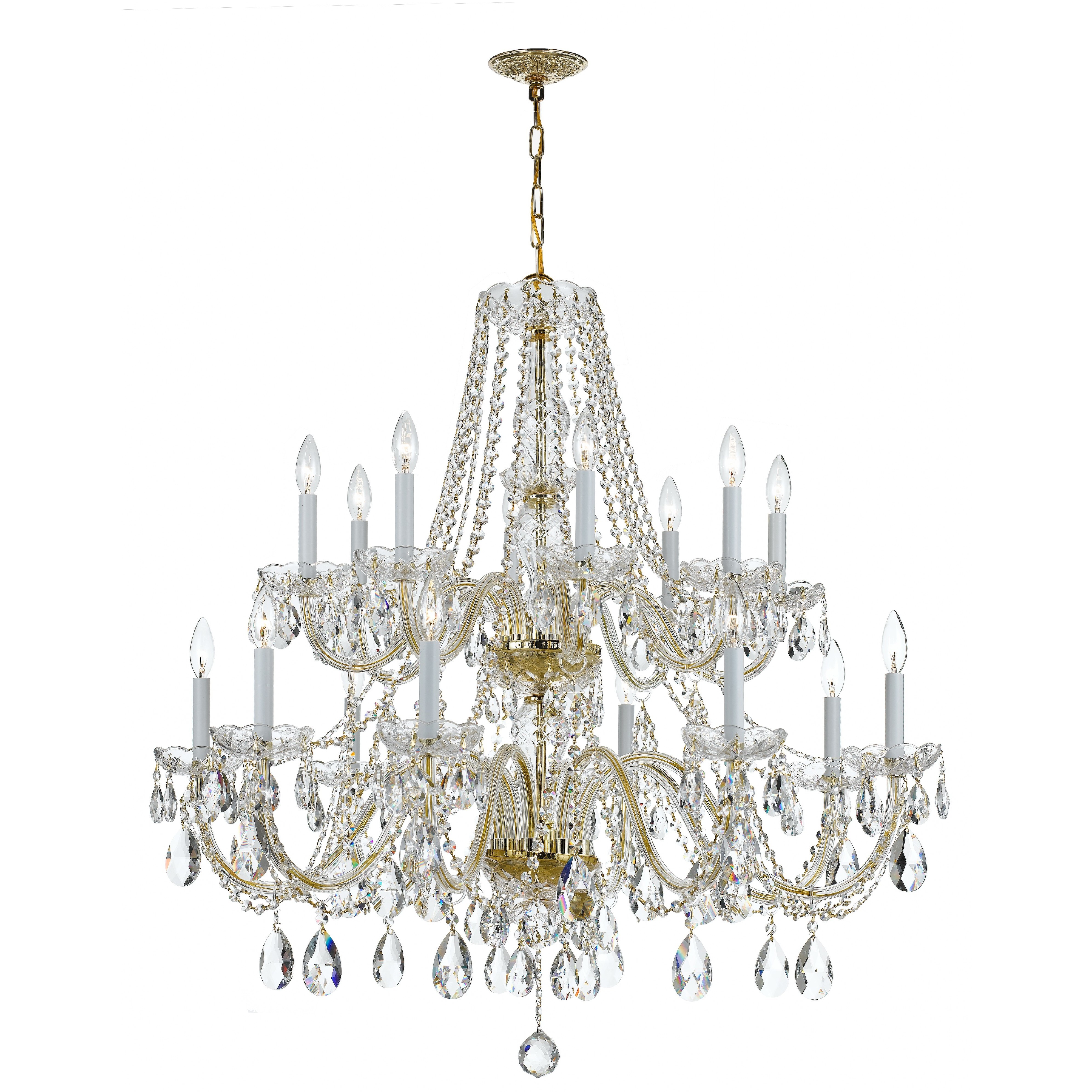 Traditional Crystal 16 Light 37 inch Polished Brass Chandelier Ceiling Light in Clear Hand Cut
