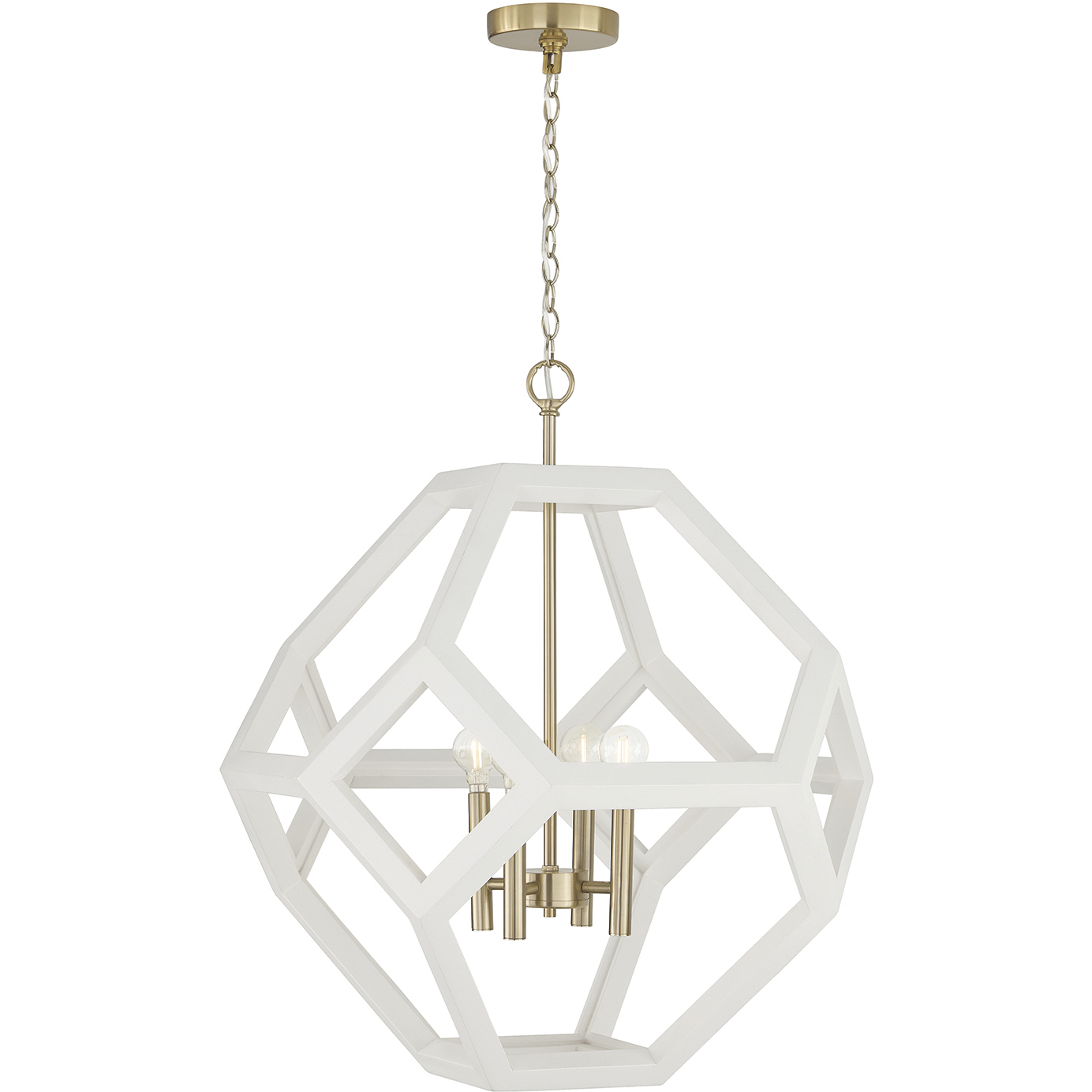 Geo 4 Light 24 inch Flat White and Matte Brass Pendant Ceiling Light
