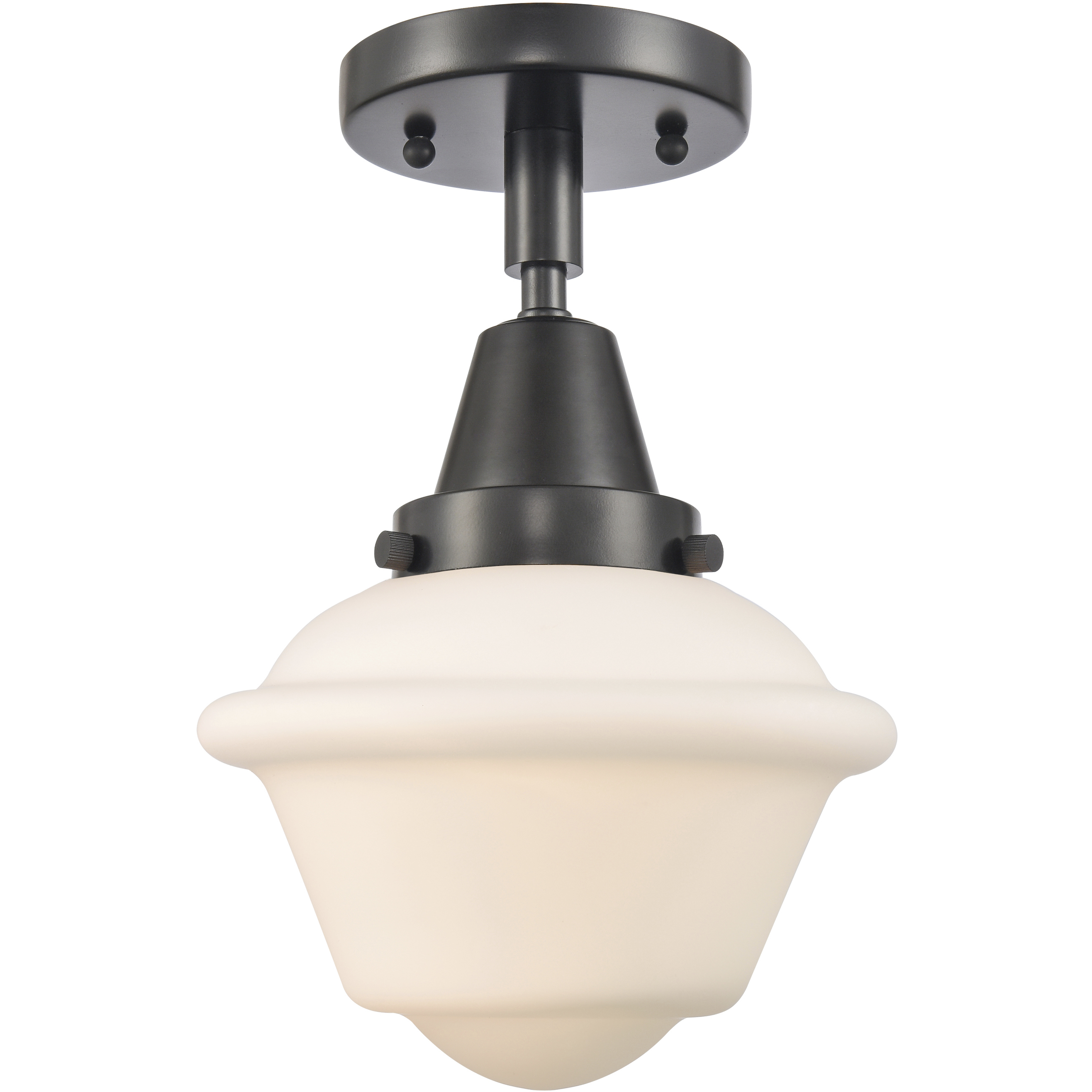 Franklin Restoration Small Oxford 1 Light 8 inch Matte Black Flush Mount Ceiling Light in Matte White Glass