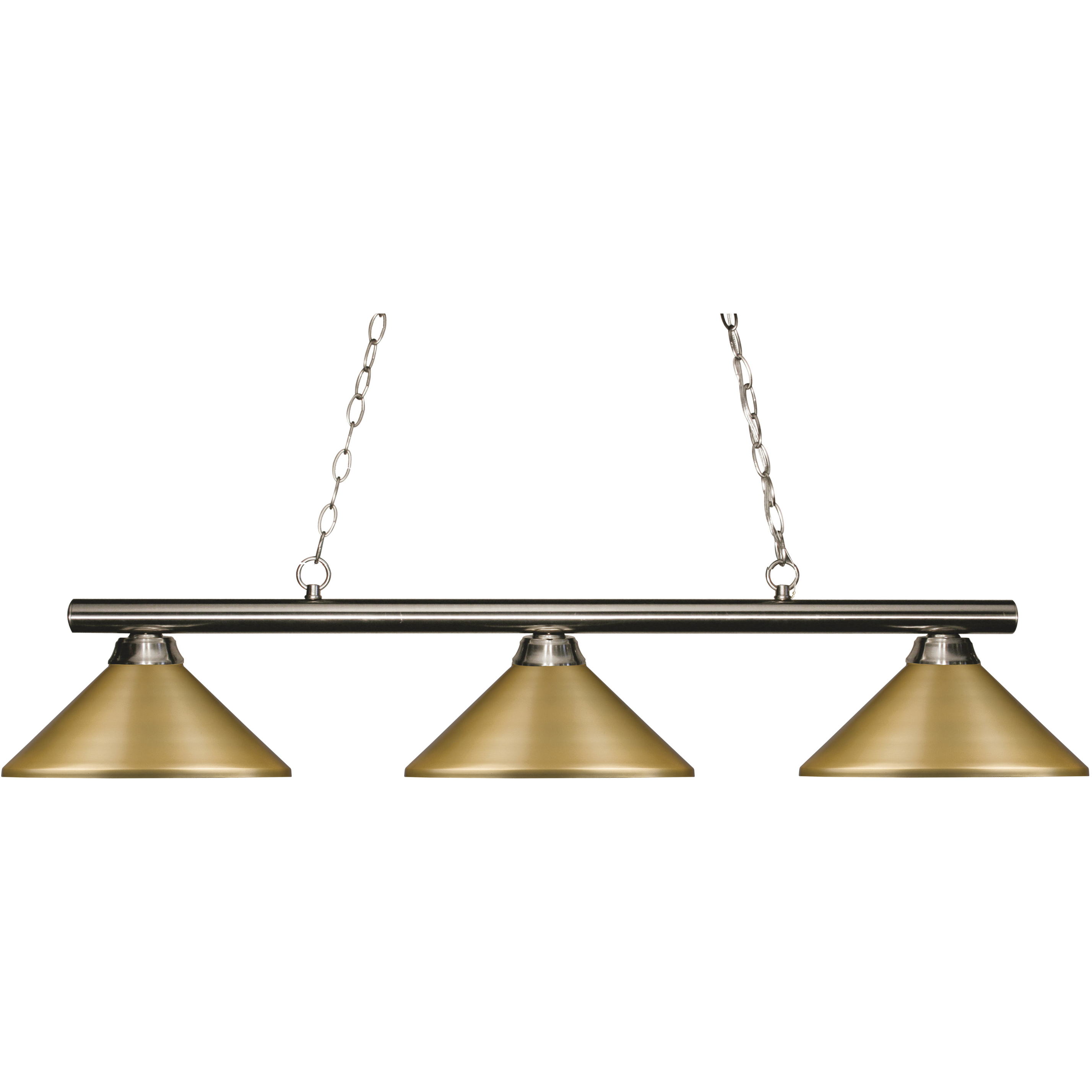 Sharp Shooter 3 Light 48 inch Brushed Nickel Billiard Ceiling Light in Satin Gold Steel