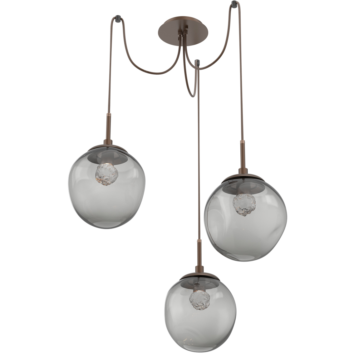 Aster LED 18.7 inch Burnished Bronze Swag Multi-Pendant Ceiling Light in 2700K LED, Floret Inner - Smoke Outer