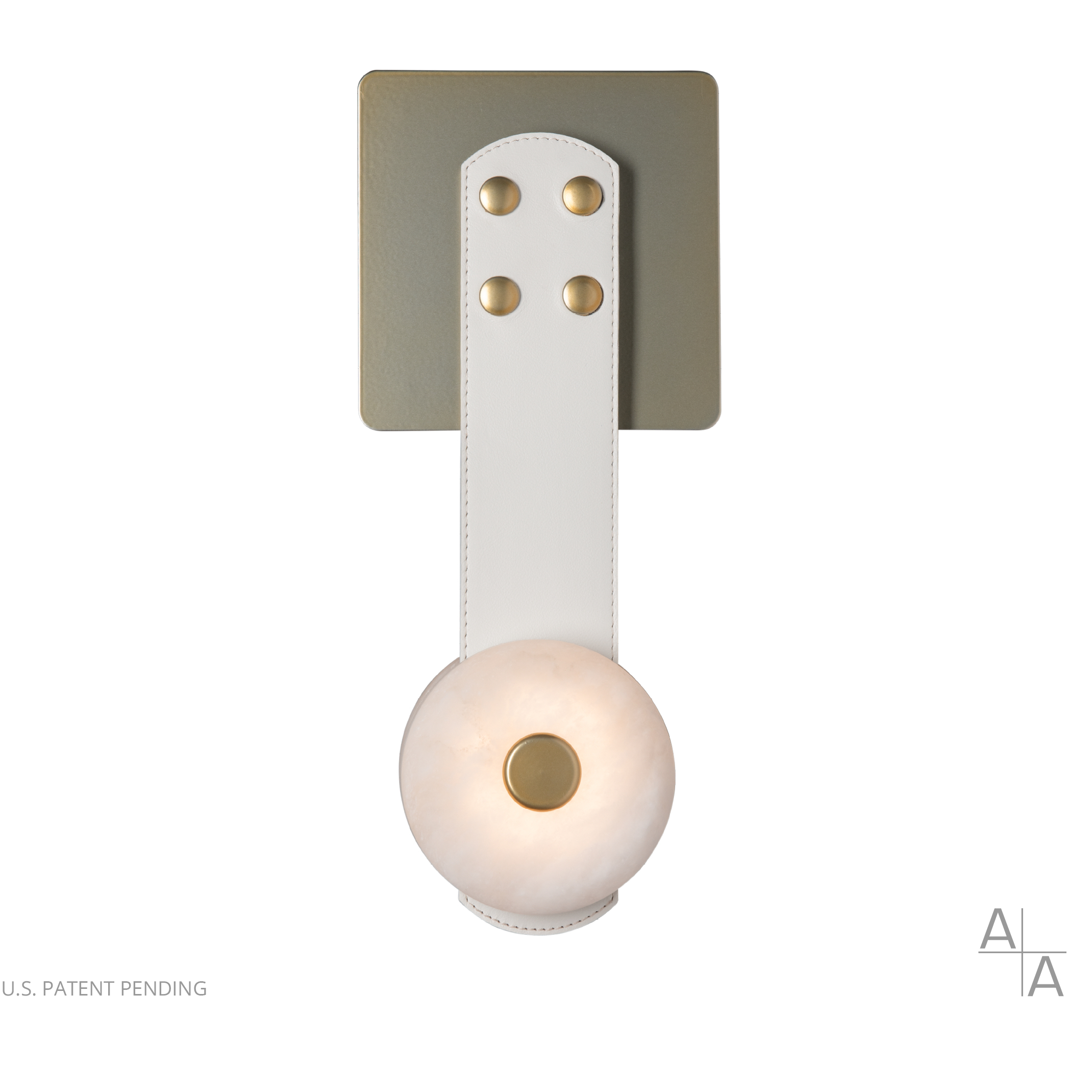 Art & Alchemy SNAPS LED 5.5 inch Modern Brass Sconce Wall Light in White Leather with Alabaster
