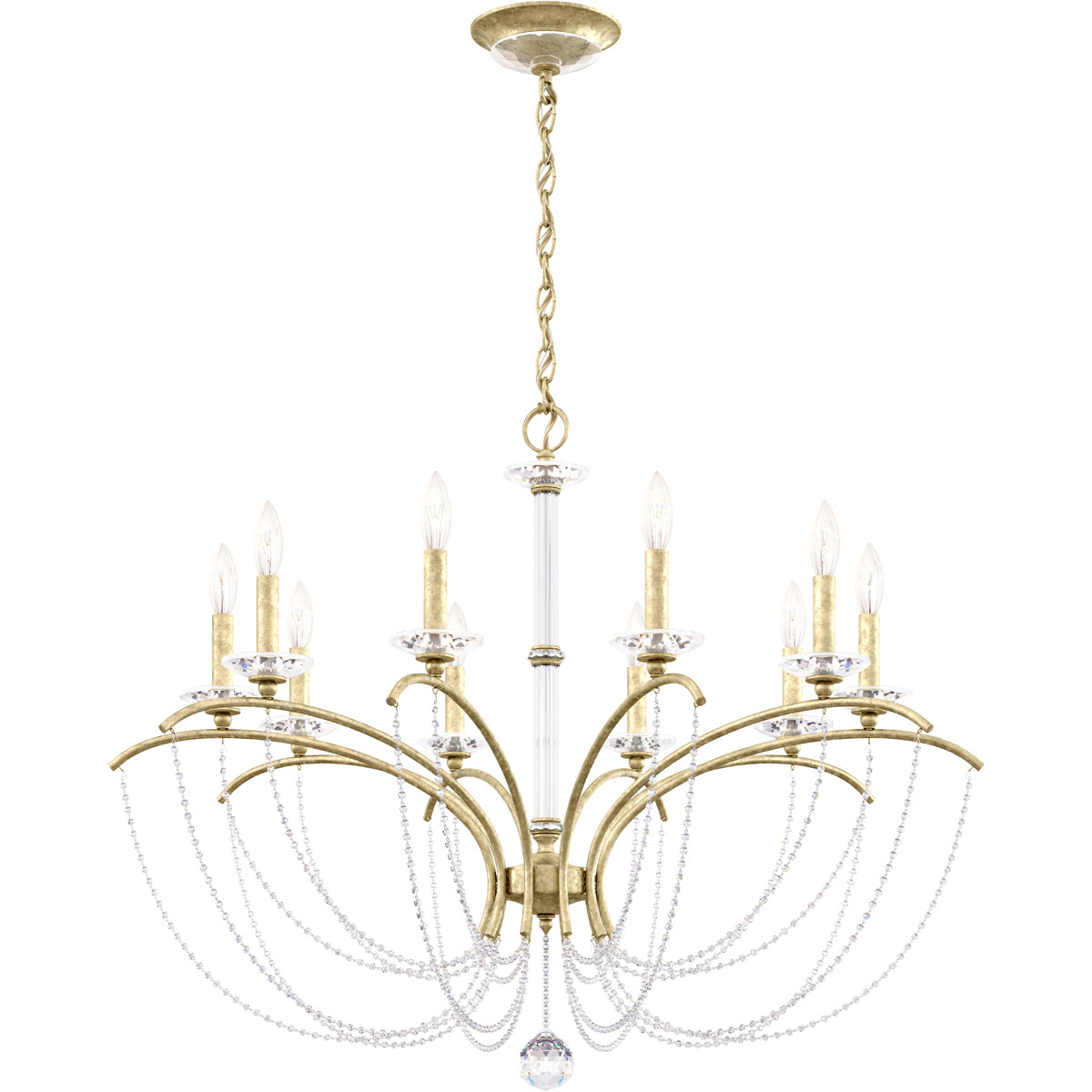 Priscilla 10 Light Heirloom Silver Chandelier Ceiling Light in Optic, Adjustable Height