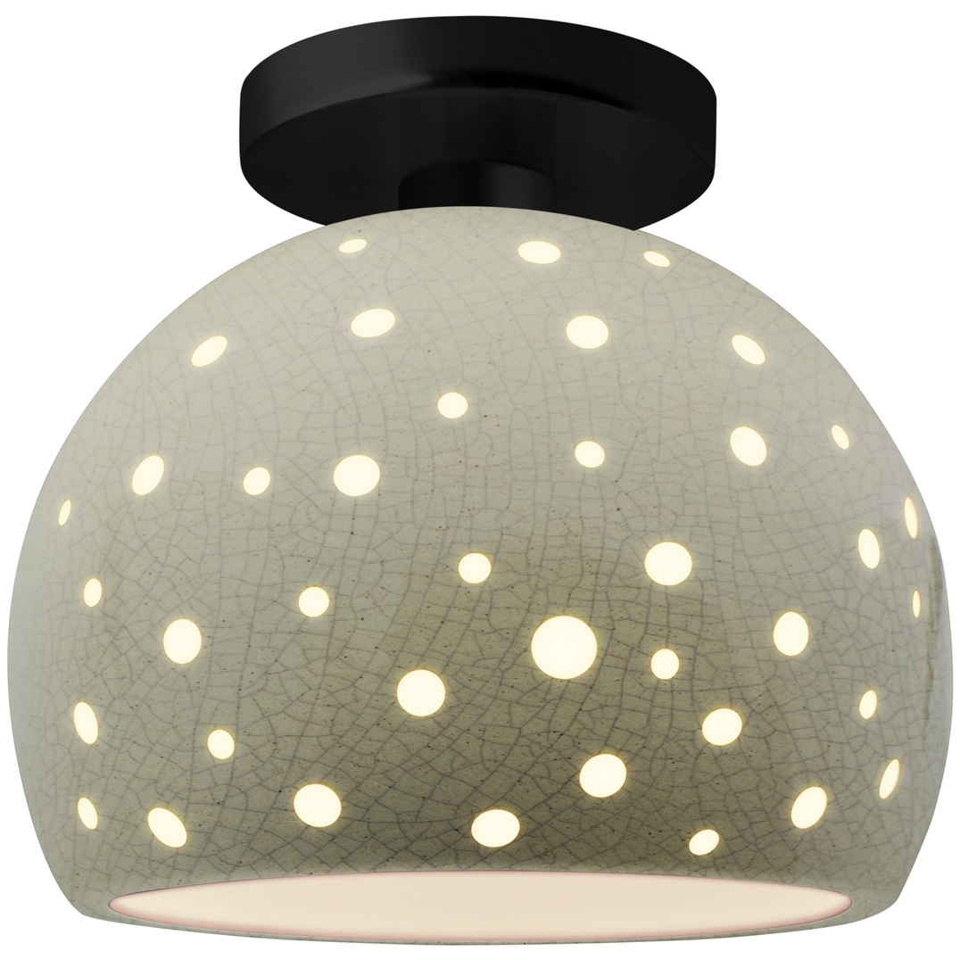Perforated Globe 1 Light 7 inch Celadon Green Crackle Semi-Flush Ceiling Light in Matte Black, Replaceable Bulb, 7W x 7H, Form+Finish+Function