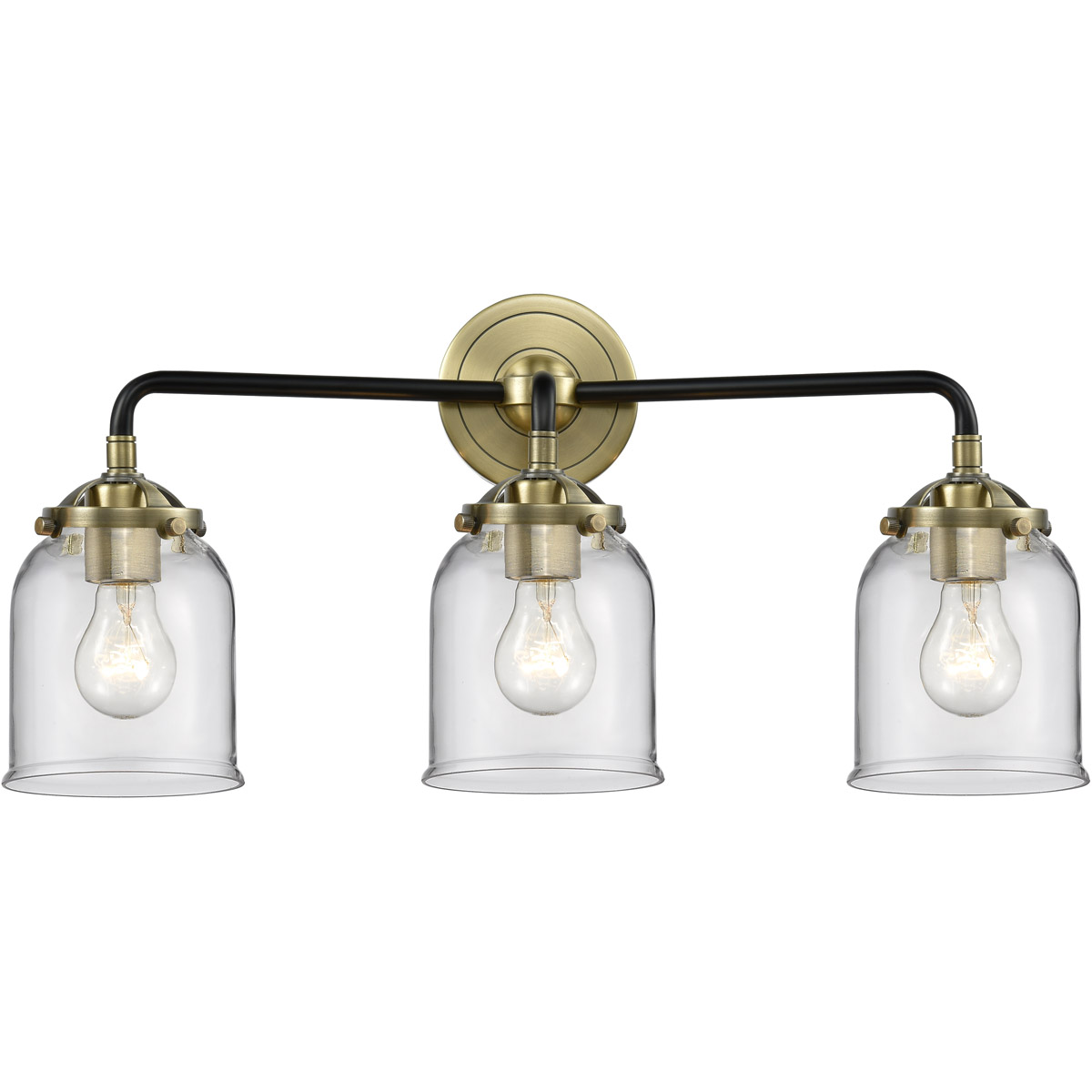Nouveau Small Bell LED 23 inch Black Antique Brass Bath Vanity Light Wall Light in Clear Glass, Nouveau