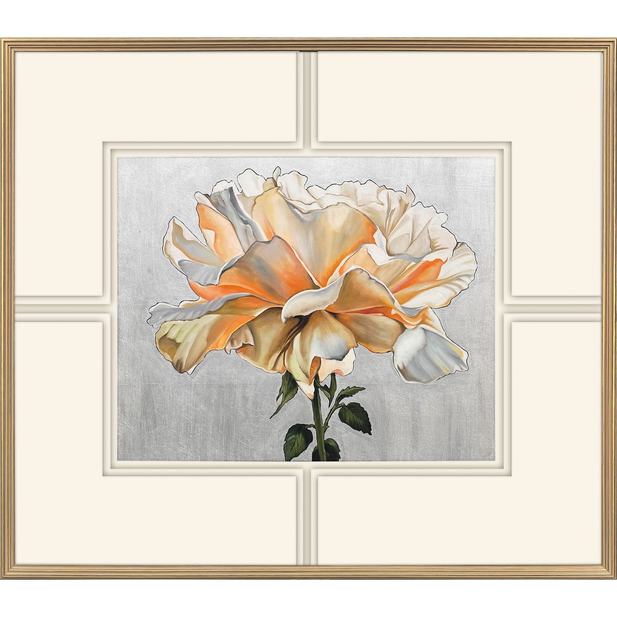 A Rose is a Rose / Parchement Petals White and Beige and Green and Metallic Framed Art, The Studio