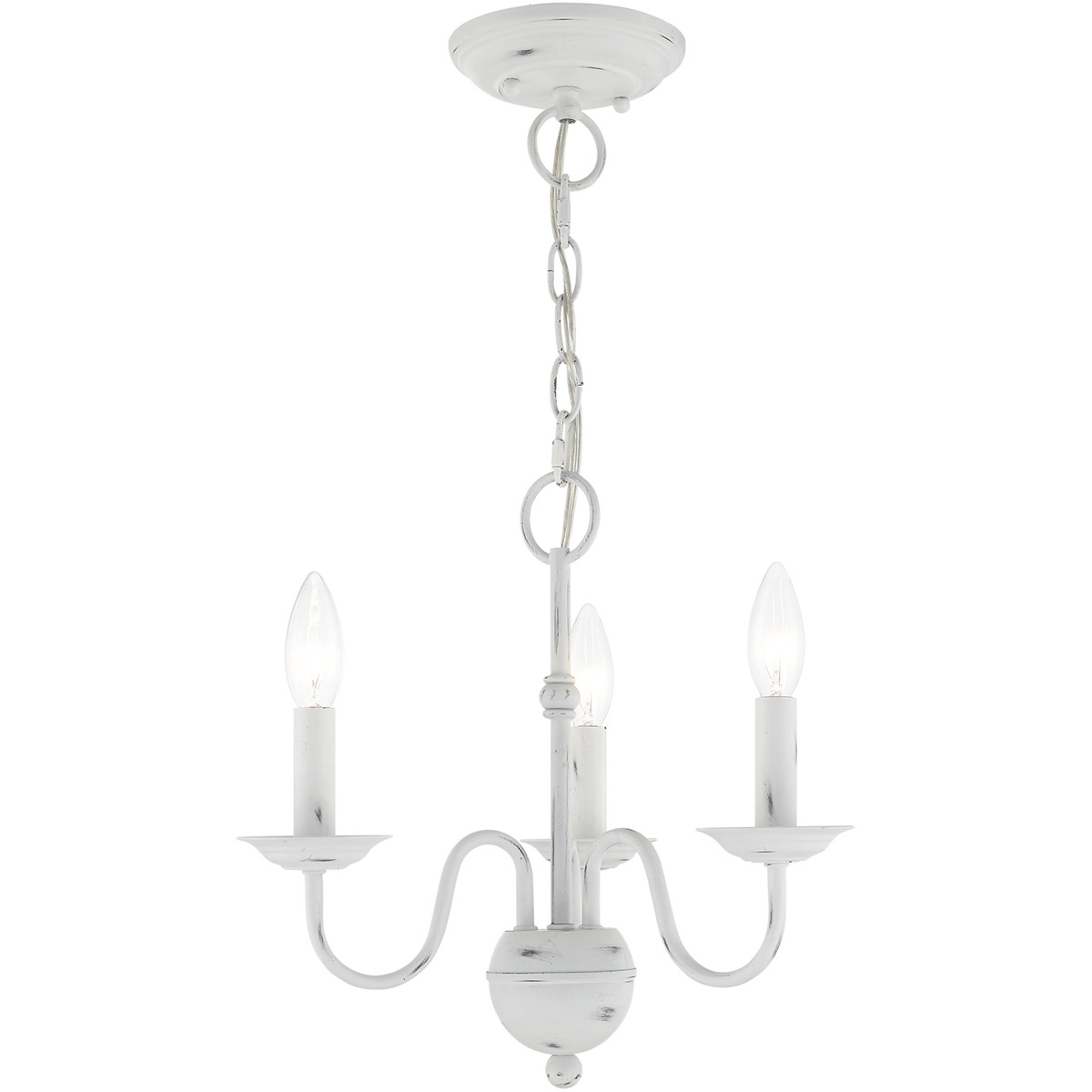 Windsor 3 Light 14 inch Antique White Mini Chandelier Ceiling Light