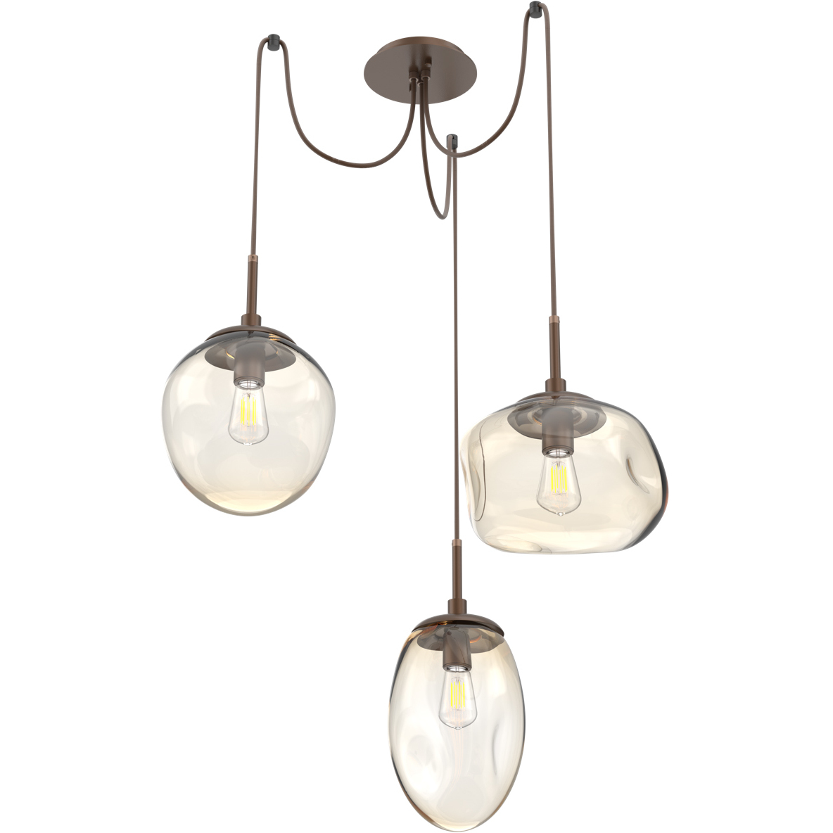 Cosmos 3 Light 17 inch Burnished Bronze Swag Multi-Pendant Ceiling Light in Amber