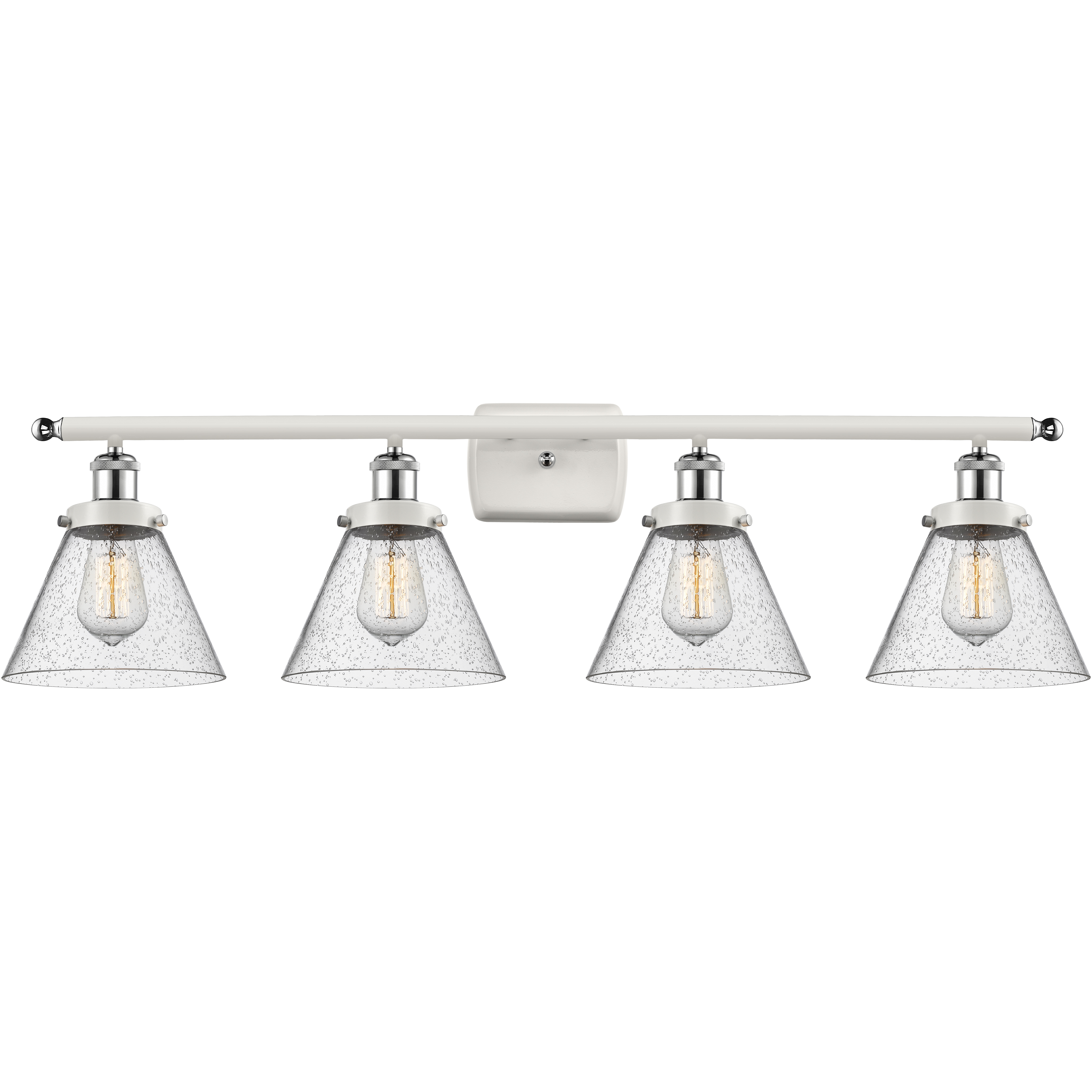 Ballston Large Cone 4 Light 36 inch White and Polished Chrome Bath Vanity Light Wall Light in Seedy Glass
