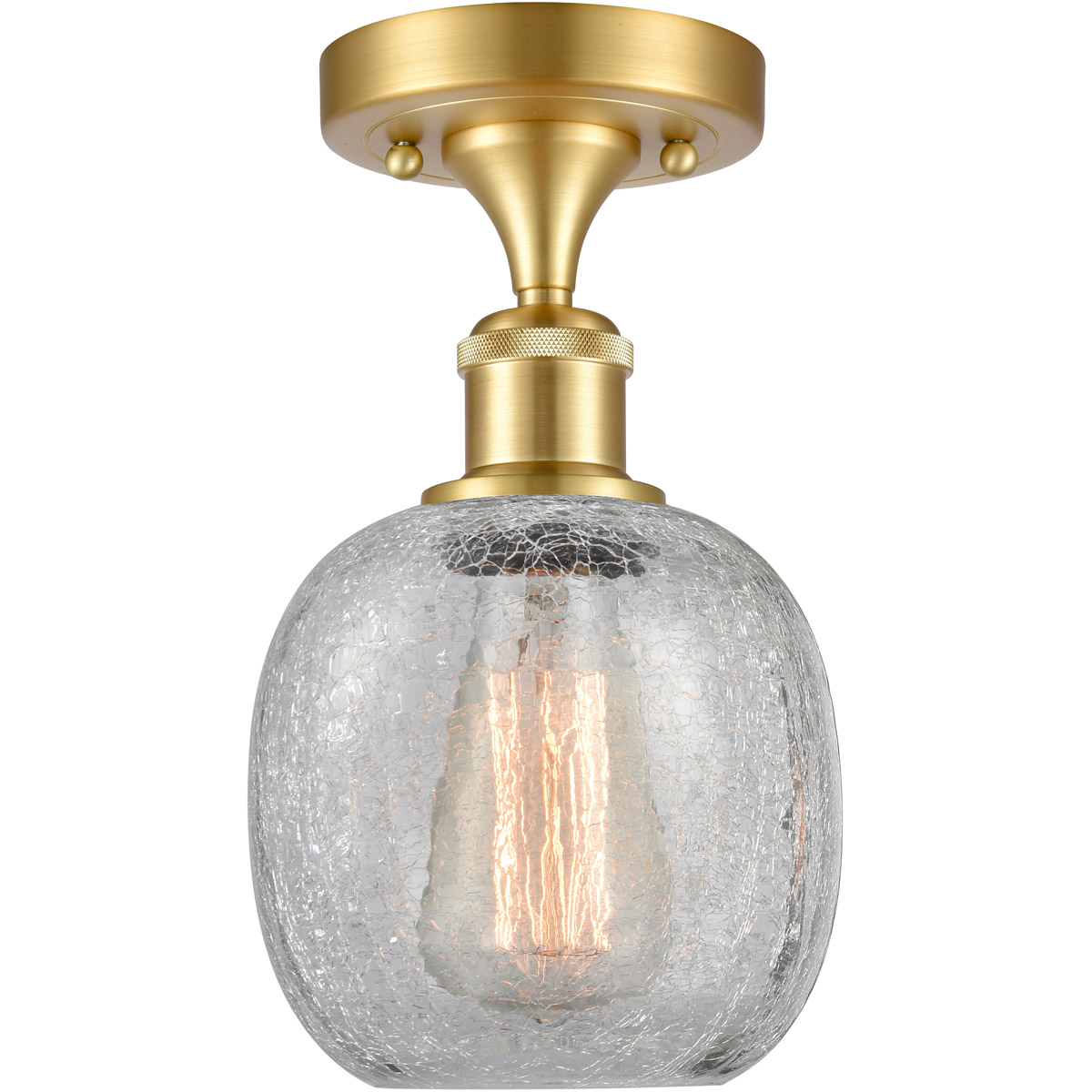 Ballston Belfast 1 Light 6 inch Satin Gold Semi-Flush Mount Ceiling Light in Clear Crackle Glass, Ballston
