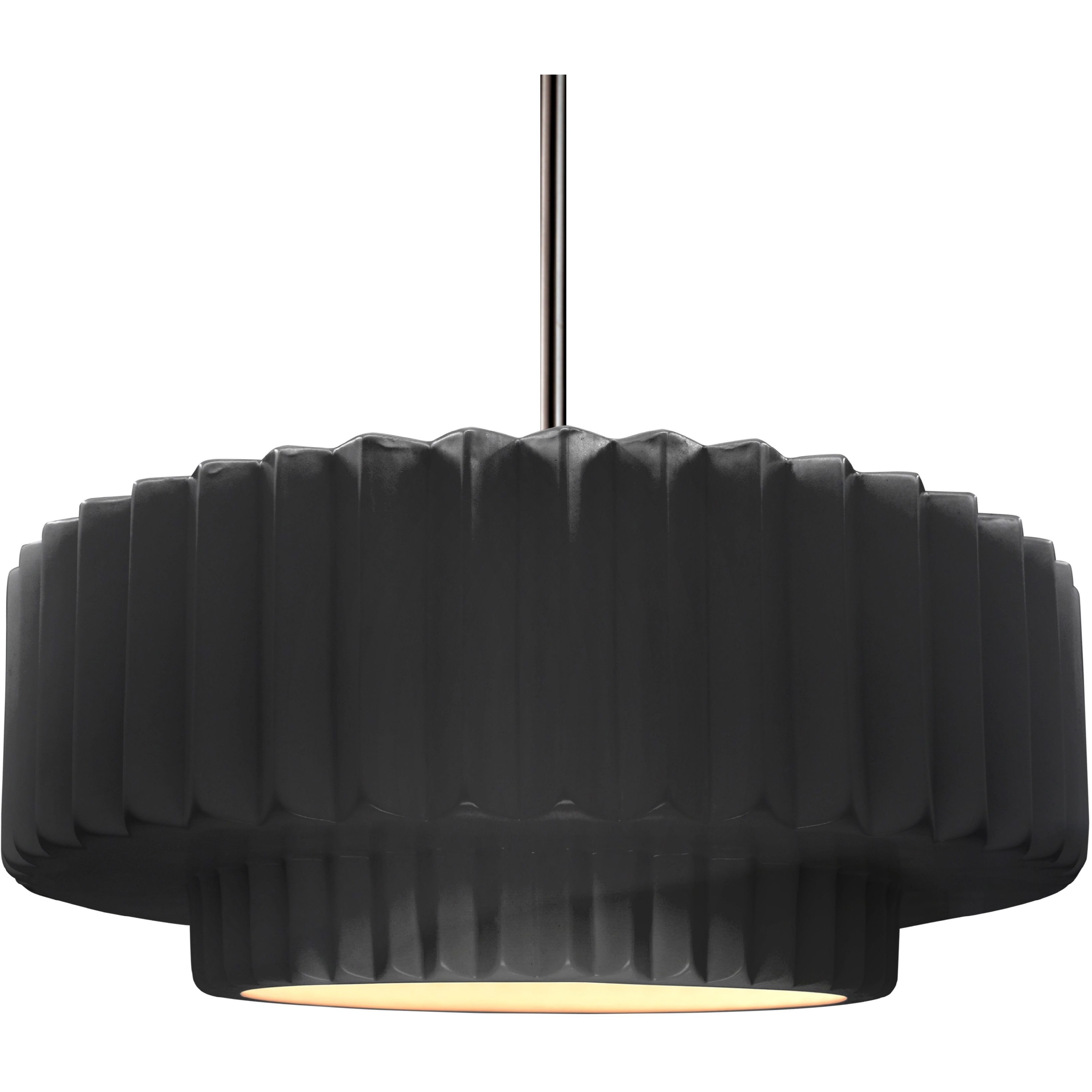 Radiance Collection - Pleated Tier Pendant Ceiling Light in Brushed Nickel, Black Cord, Replaceable Bulb, Gloss Black, 16.25W x 6H, Form+Finish+Function