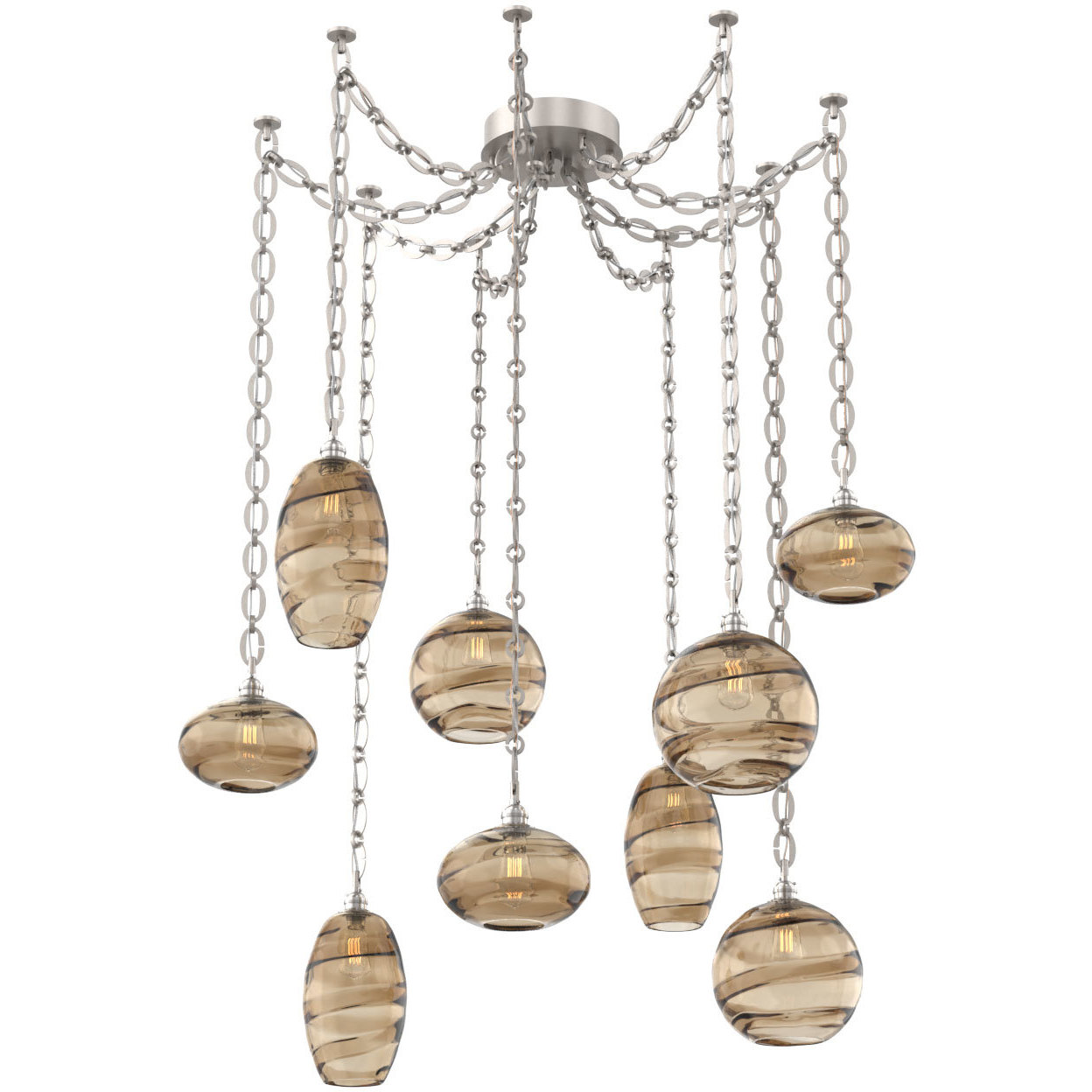 Misto 9 Light 15.5 inch Beige Silver Swag Multi-Pendant Ceiling Light in Optic Rib Bronze, Oval Chain