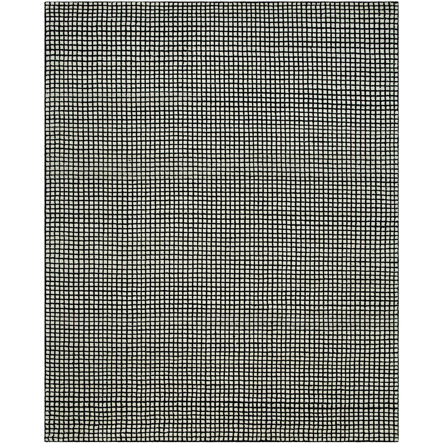 Damier 120 X 96 inch Cream / Black Handmade Rug in 8 x 10