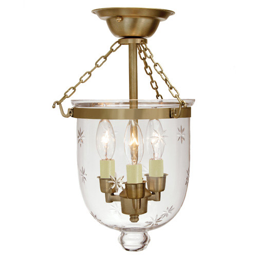 Hundi 3 Light 9 inch Rubbed Brass Semi-Flush Mount Ceiling Light